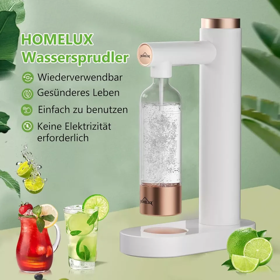 HOMELUX Soda Maker Sprudelwasser Maschine mit / ohne BPA-freien 1L PET-Flaschen / Edelstahlflasche (316er-Edelstahl) - Image 8