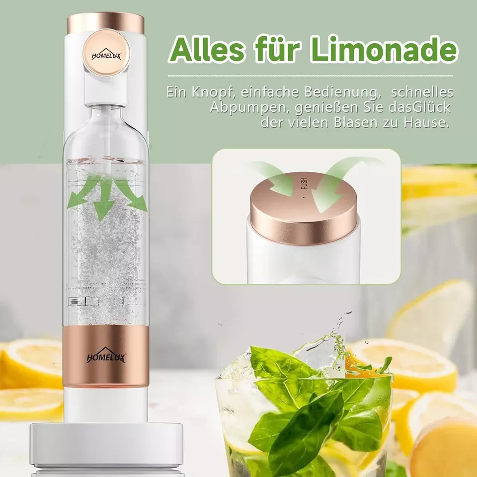 HOMELUX Soda Maker Sprudelwasser Maschine mit / ohne BPA-freien 1L PET-Flaschen / Edelstahlflasche (316er-Edelstahl) - Image 10