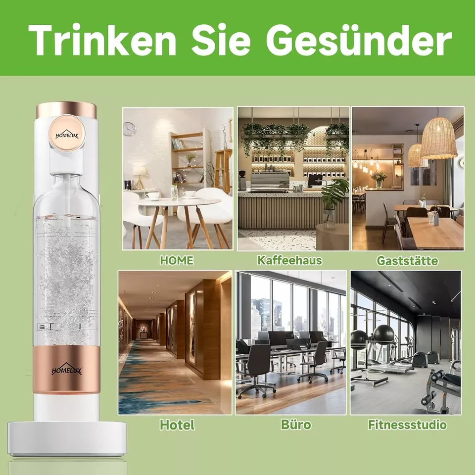HOMELUX Soda Maker Sprudelwasser Maschine mit / ohne BPA-freien 1L PET-Flaschen / Edelstahlflasche (316er-Edelstahl) - Image 11
