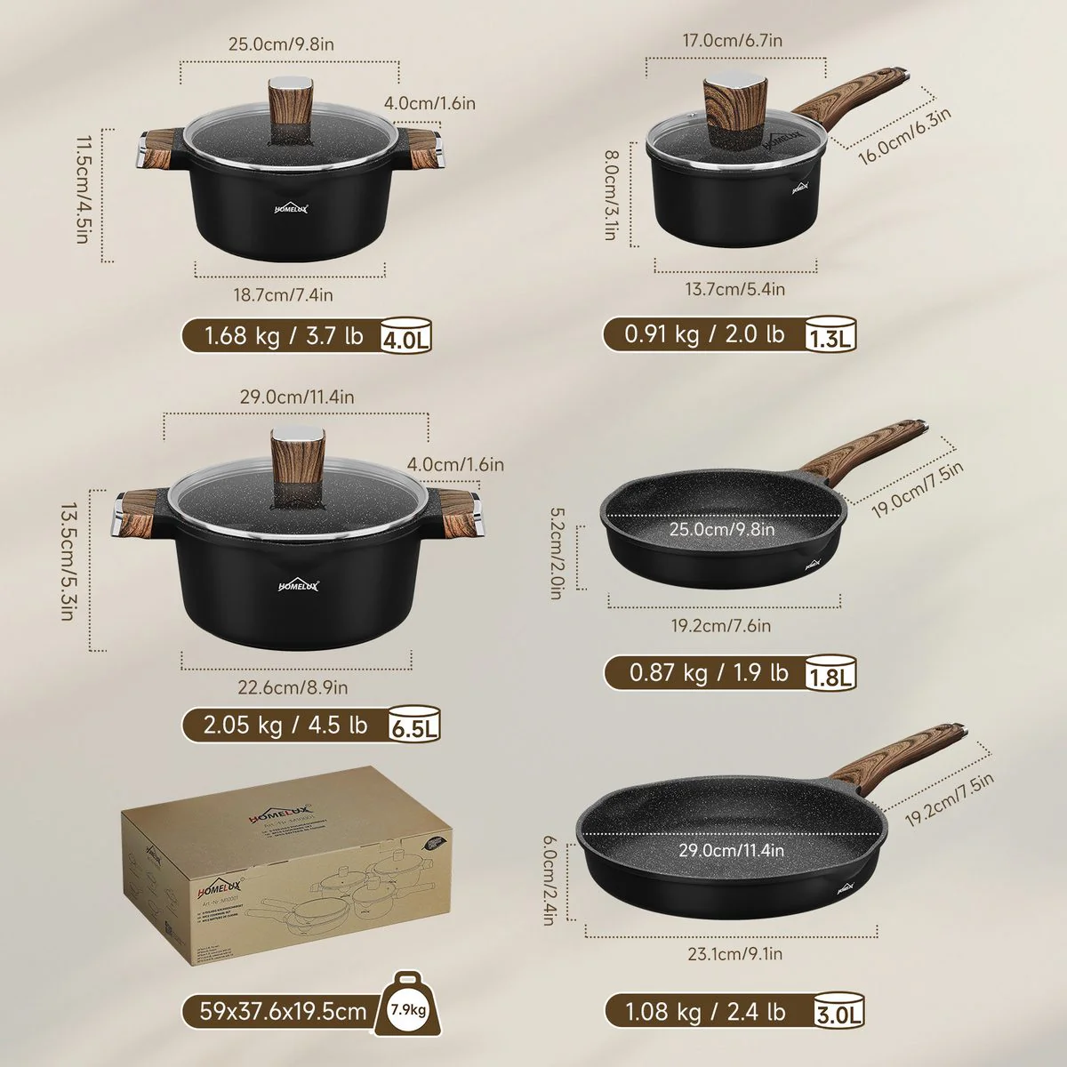 HOMELUX Topf-Set 8-teiliges Induktions-Topfset aus Aluminiumguss mit Deckeln - Image 3