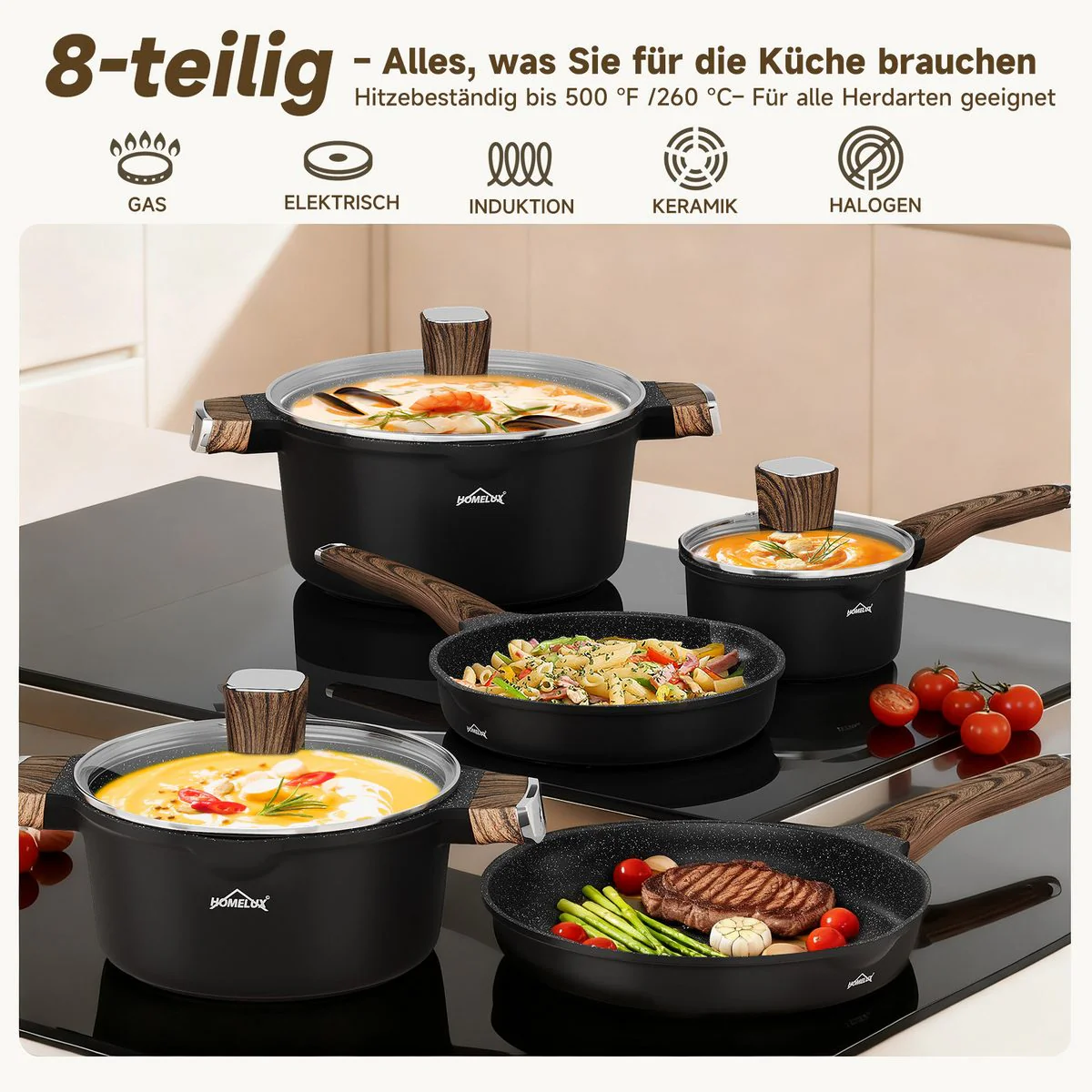 HOMELUX Topf-Set 8-teiliges Induktions-Topfset aus Aluminiumguss mit Deckeln - Image 8