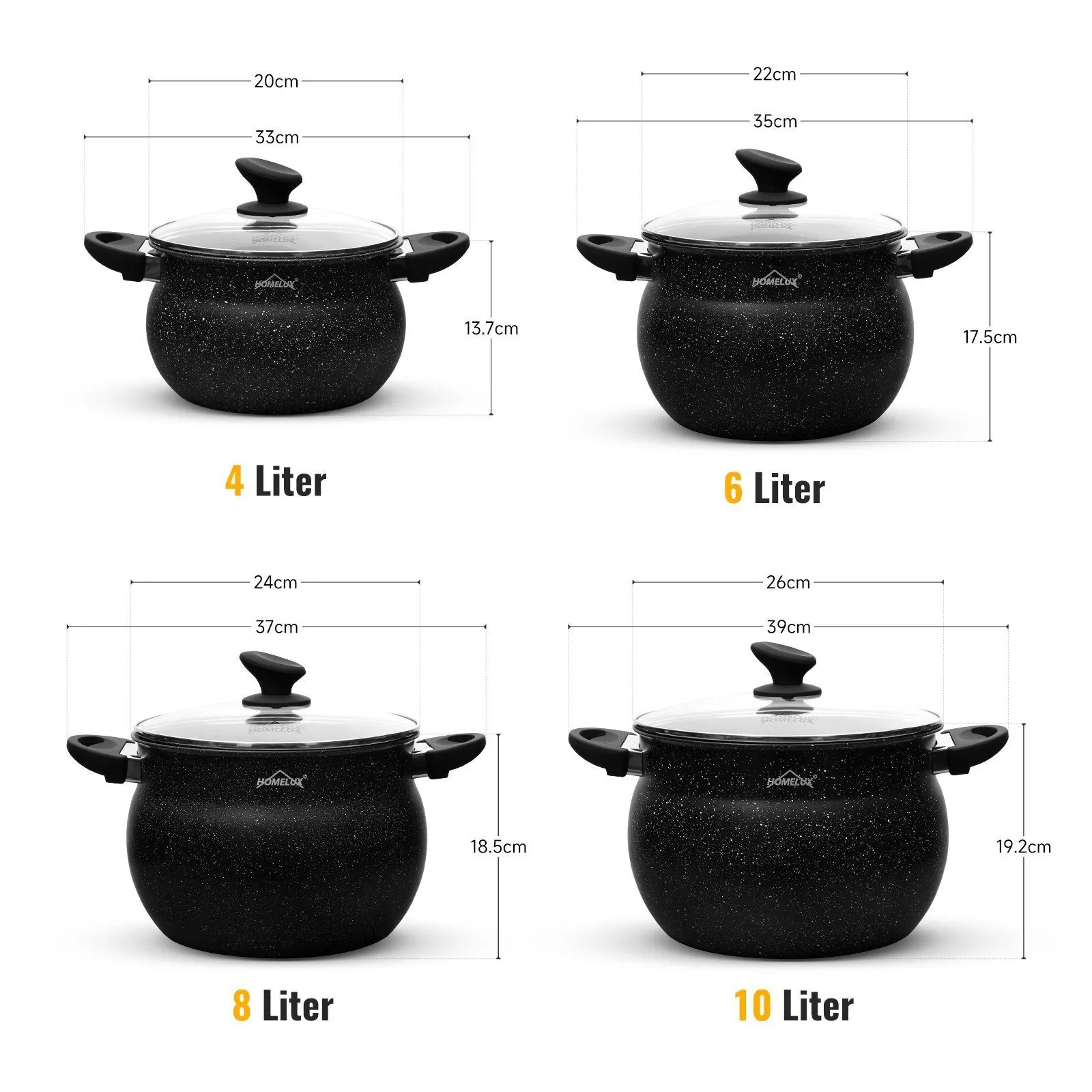 Homelux Kochtöpfe Set, Induktion, Antihaft, Spülmaschine, Glasdeckel, 20cm/4L, 24cm/8L, 28cm/12.5L - Image 10