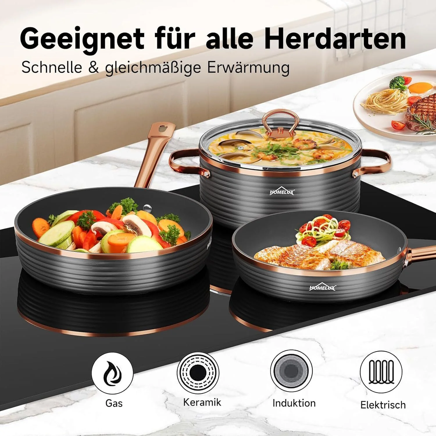 8-tlg Kochtopf Set Topf-Set Induktions Küchenhelfer-Set - Image 2