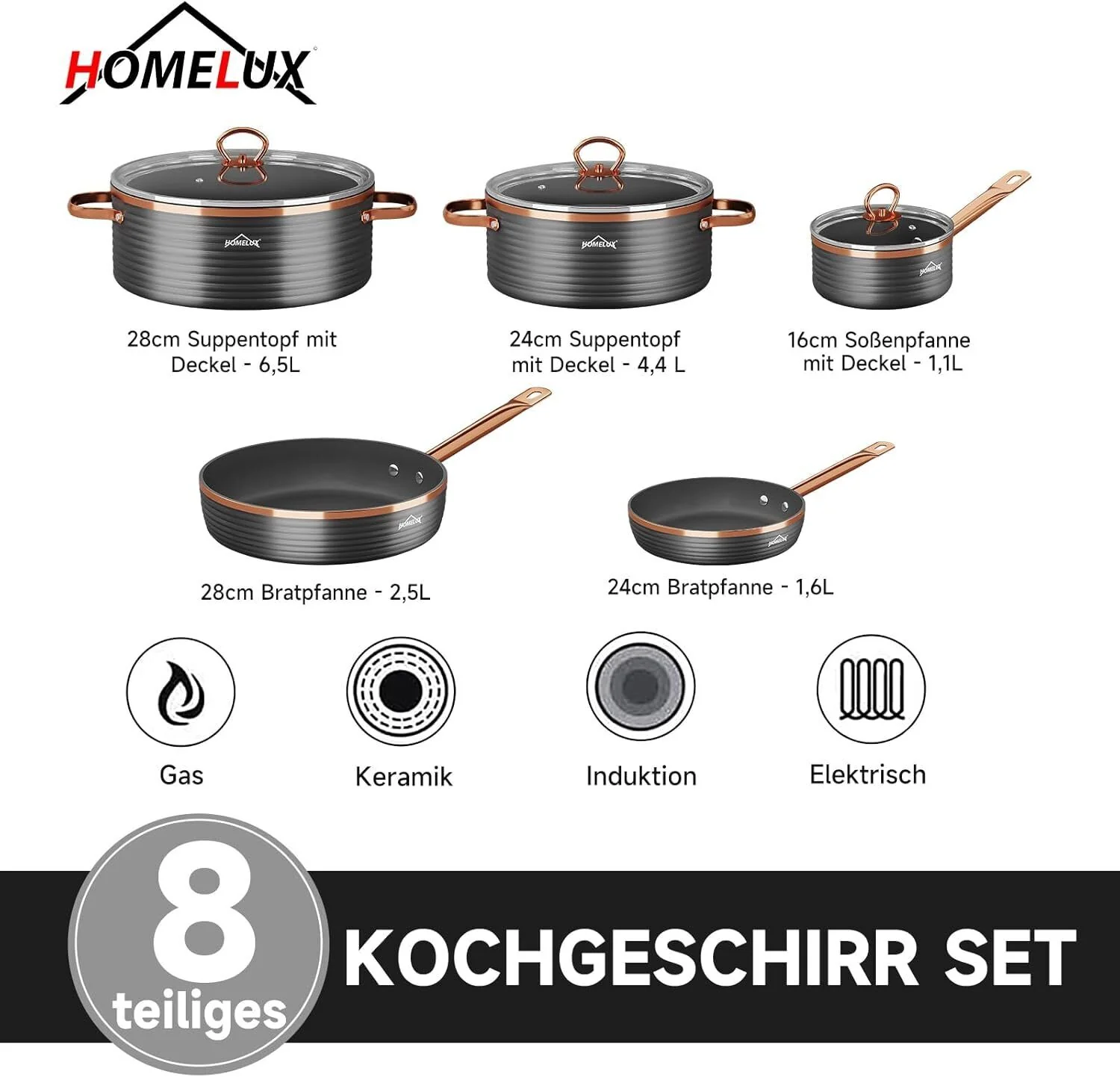 8-tlg Kochtopf Set Topf-Set Induktions Küchenhelfer-Set - Image 6