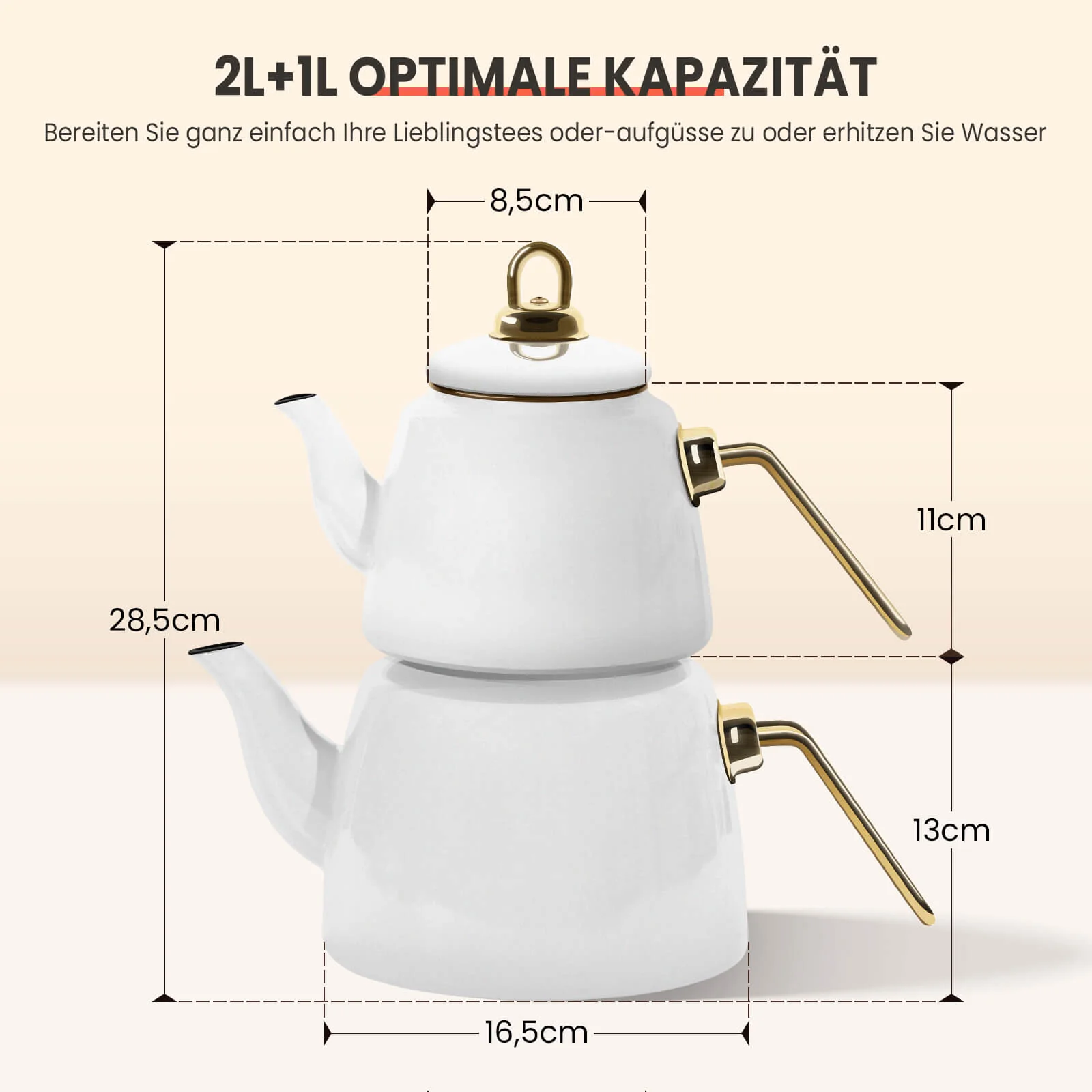 Homelux Türkische Teekanne 2L+1L, Emaille Wasserkessel Set, Induktionsgeeignet, Teekocher für alle Herdarten - Image 2