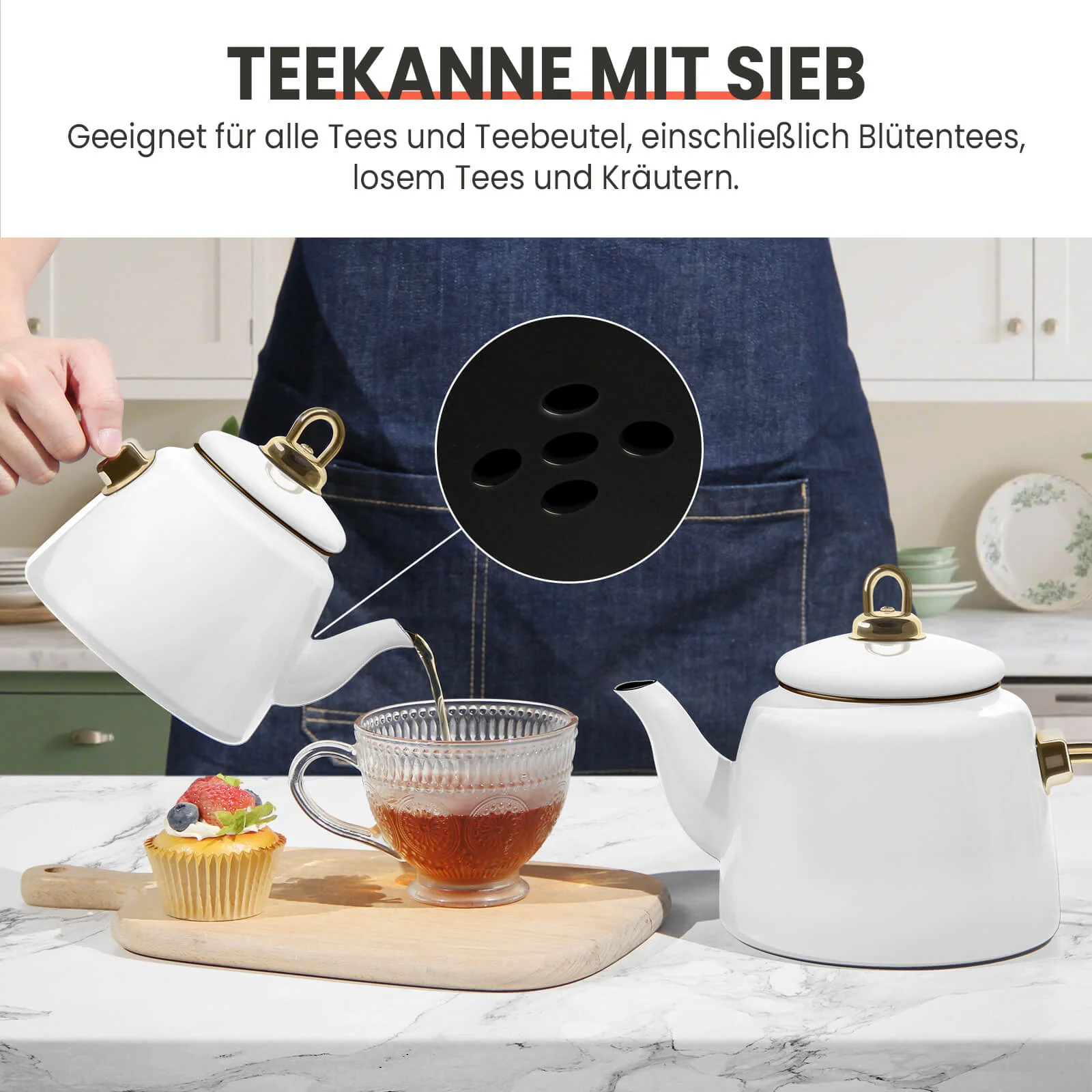 Homelux Türkische Teekanne 2L+1L, Emaille Wasserkessel Set, Induktionsgeeignet, Teekocher für alle Herdarten - Image 5