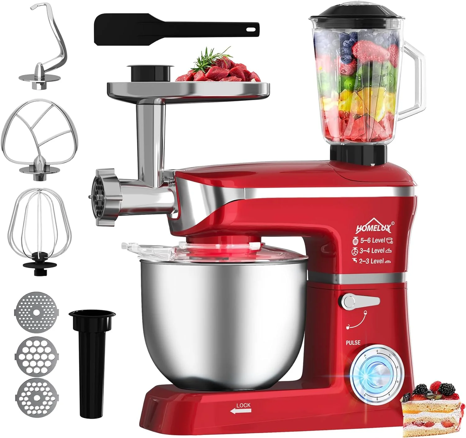 HOMELUX 3-in-1 Küchenmaschine  6L / 5L Fleischwolf, Knetmaschine, 6-stufiger Mixer, 1.5L Saftpresse, Edelstahlschüssel - Image 13