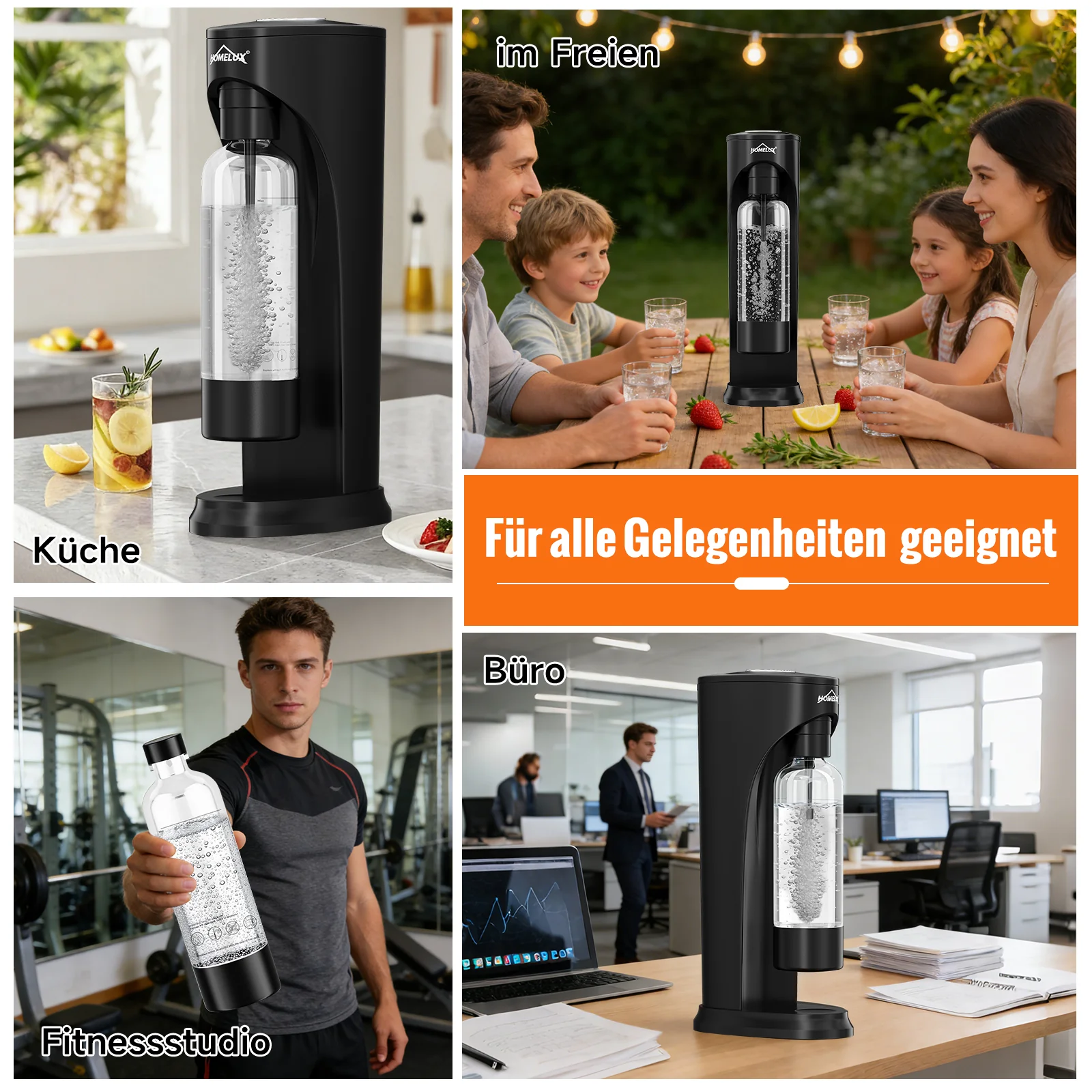 HOMELUX Wassersprudler Set inkl. BPA-freier PET-Flasche, kabelloser Trinkwassersprudler für 60L CO2-Zylinder, Schwarz - Image 10