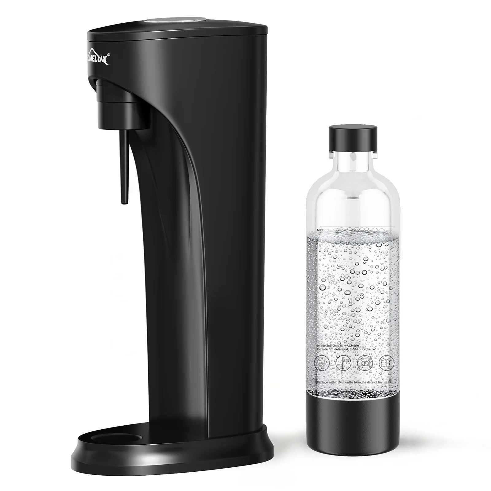 HOMELUX Wassersprudler Set inkl. BPA-freier PET-Flasche, kabelloser Trinkwassersprudler für 60L CO2-Zylinder, Schwarz - Image 3