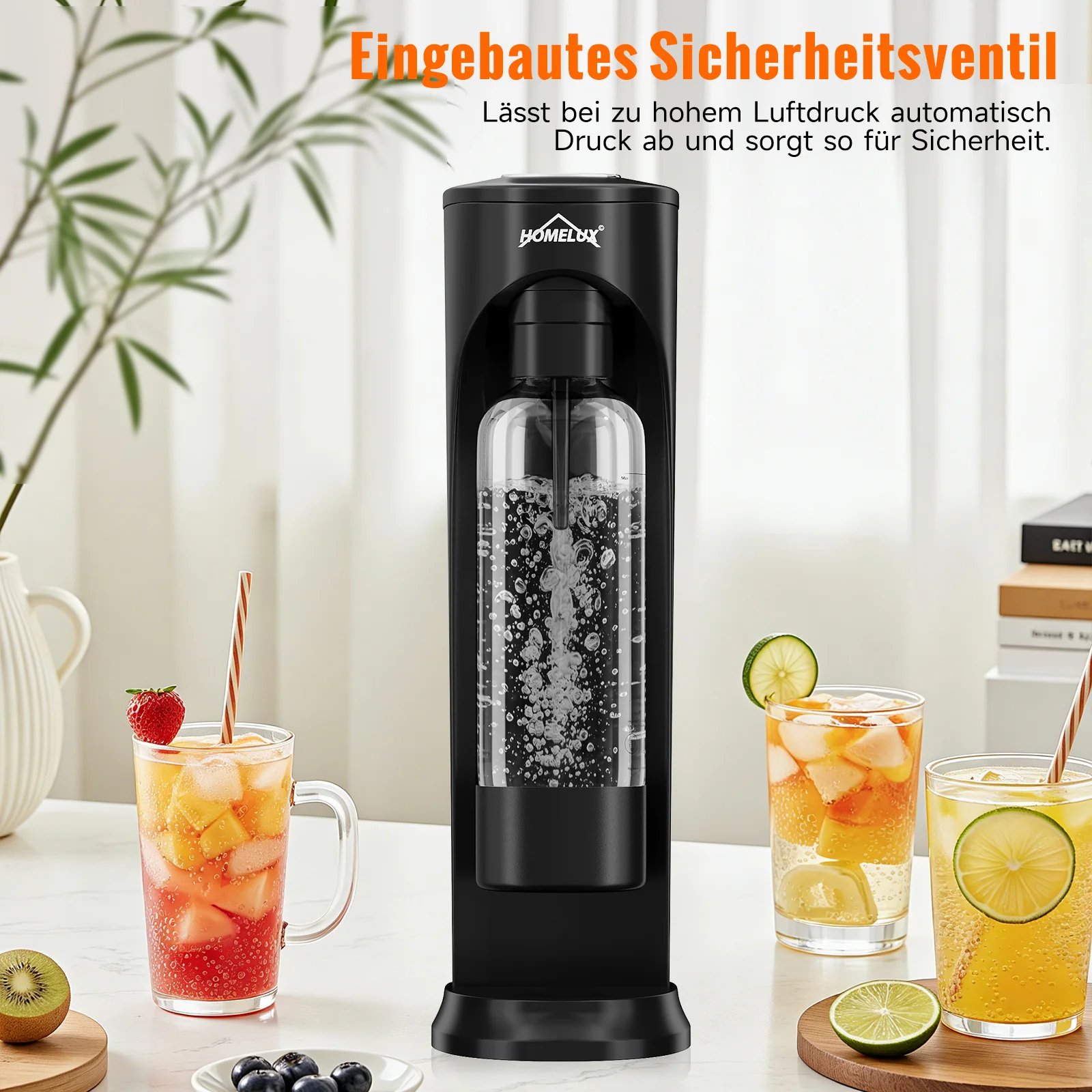 HOMELUX Wassersprudler Set inkl. BPA-freier PET-Flasche, kabelloser Trinkwassersprudler für 60L CO2-Zylinder, Schwarz - Image 7
