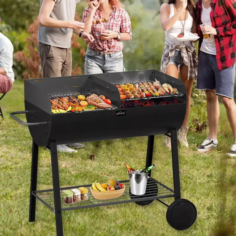 HOMELUX XXL Holzkohlegrill Mobiler Grillwagen mit 2 Grillflächen, höhenverstellbar, aus robustem Stahl mit Ablage - Image 6