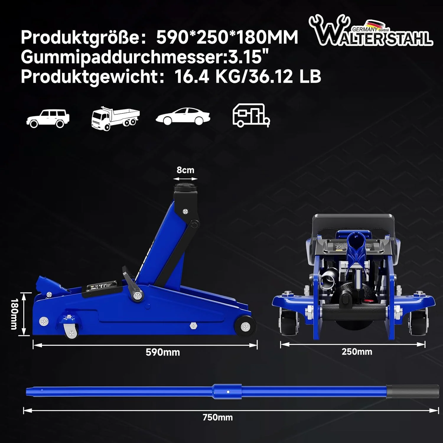Hydraulischer Wagenheber 3T mit Gummiauflage – Der praktische Helfer in der Werkstatt - Image 5