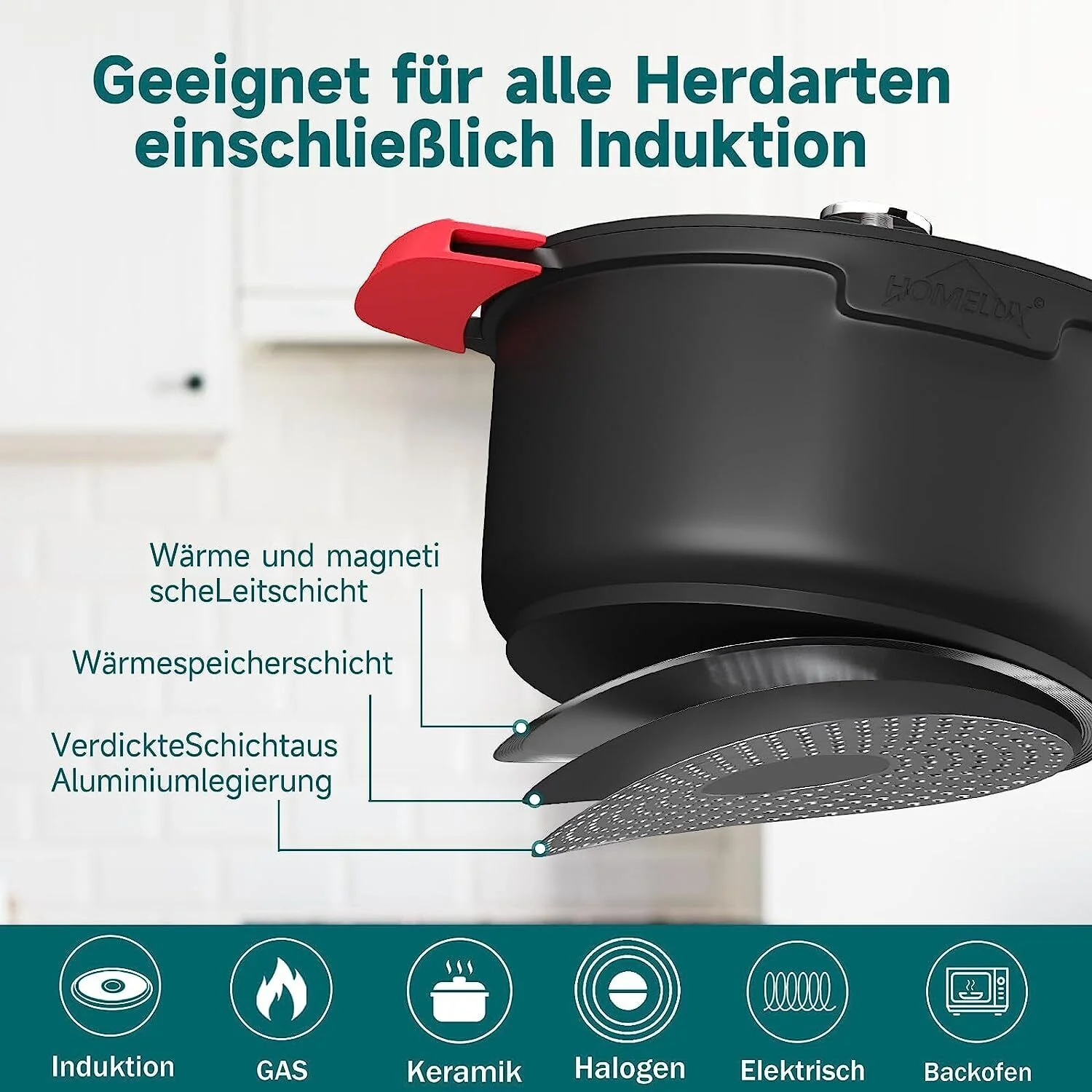 Induktion Kochtopf 24/28cm Topf Antihaftbeschichtung, für alle Herdarten 4L/6L - Image 3