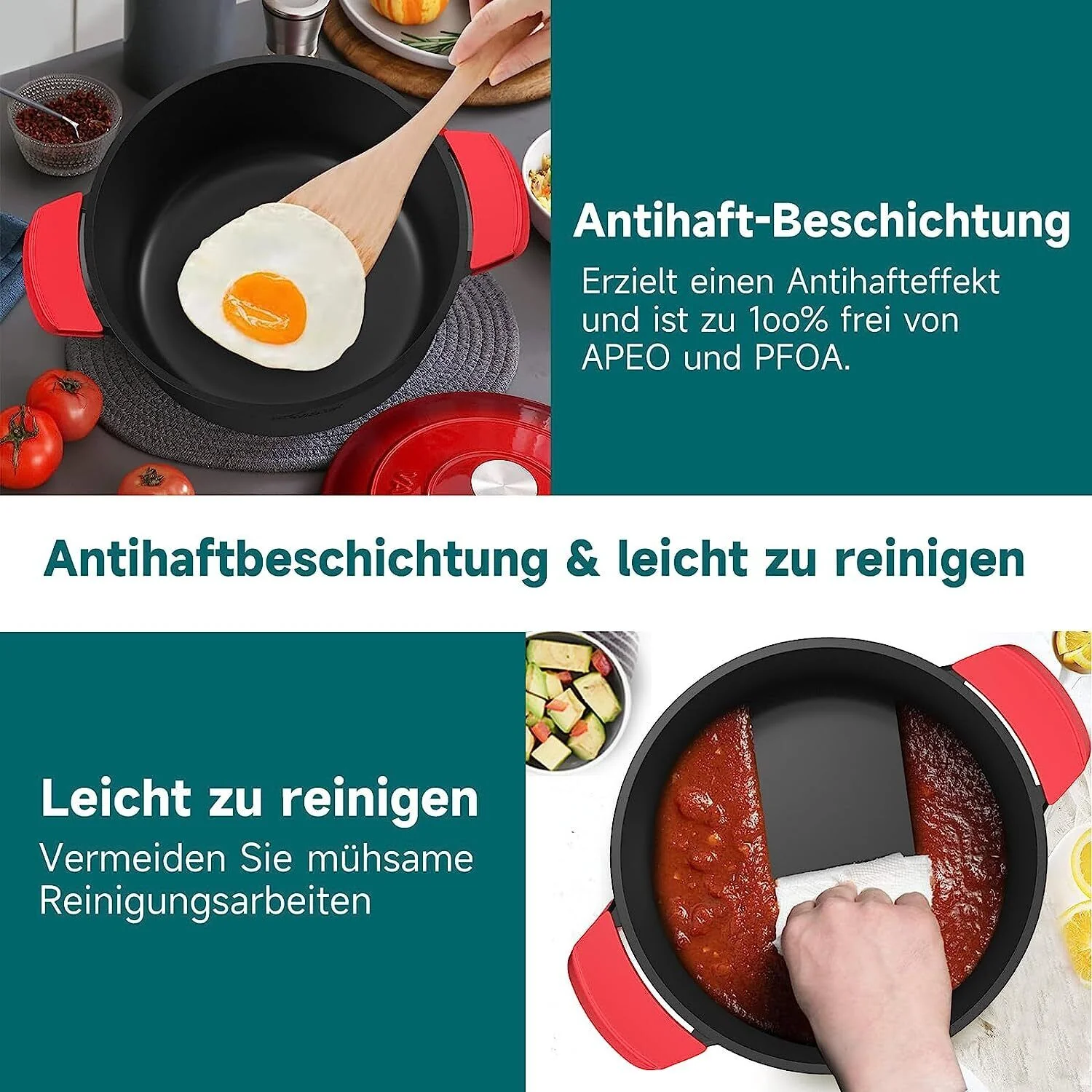 Induktion Kochtopf 24/28cm Topf Antihaftbeschichtung, für alle Herdarten 4L/6L - Image 4