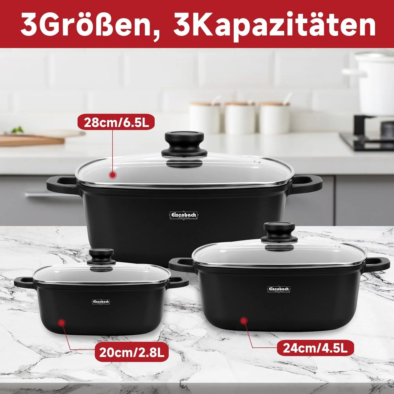 Topf Induktion Töpfe mit Glasdeckel Kochtöpfe für Induktion, mit Antihaft-Beschichtung, Spülmaschinenfest, Suppentopf - Image 7