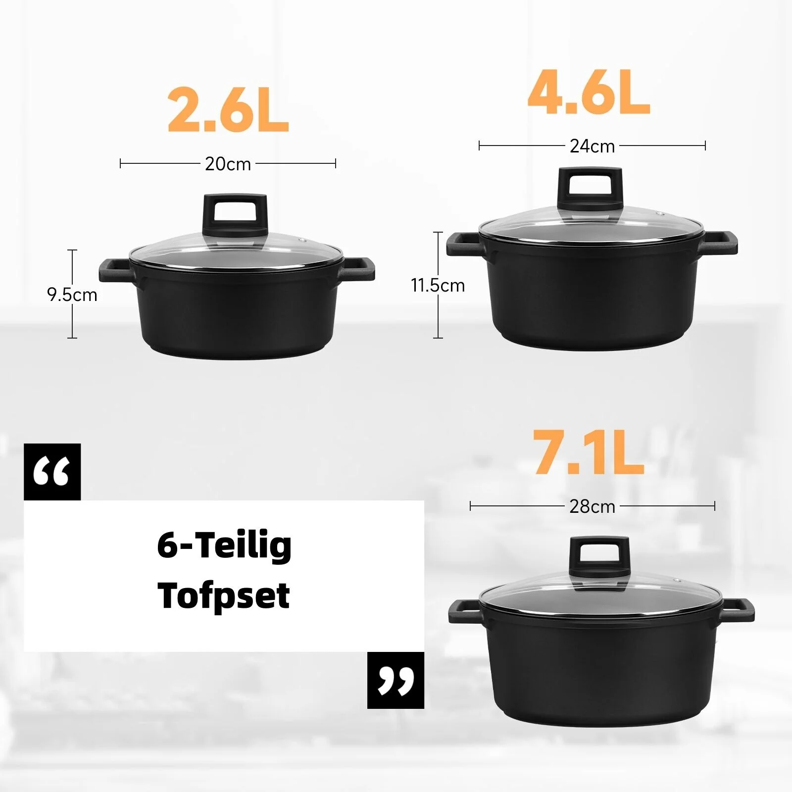 Induktions Topfset 20&24&28cm Kochtopf Antihaftbeschichtung für alle Herdarten - Image 2