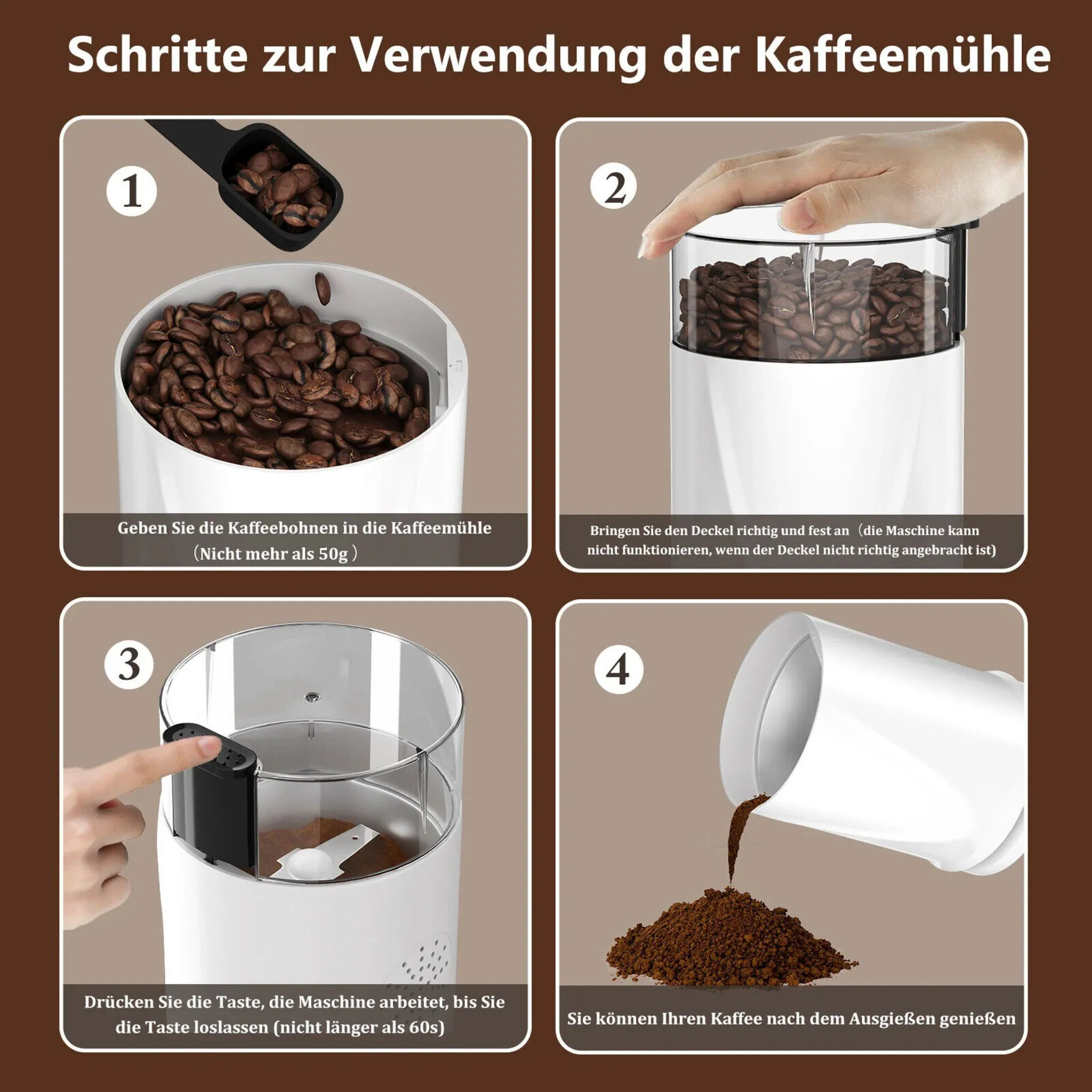 Kaffeemühle 200W Elektrische Kaffeemühle mit 304 Edelstahlmesser 50g Kapazität - Image 4