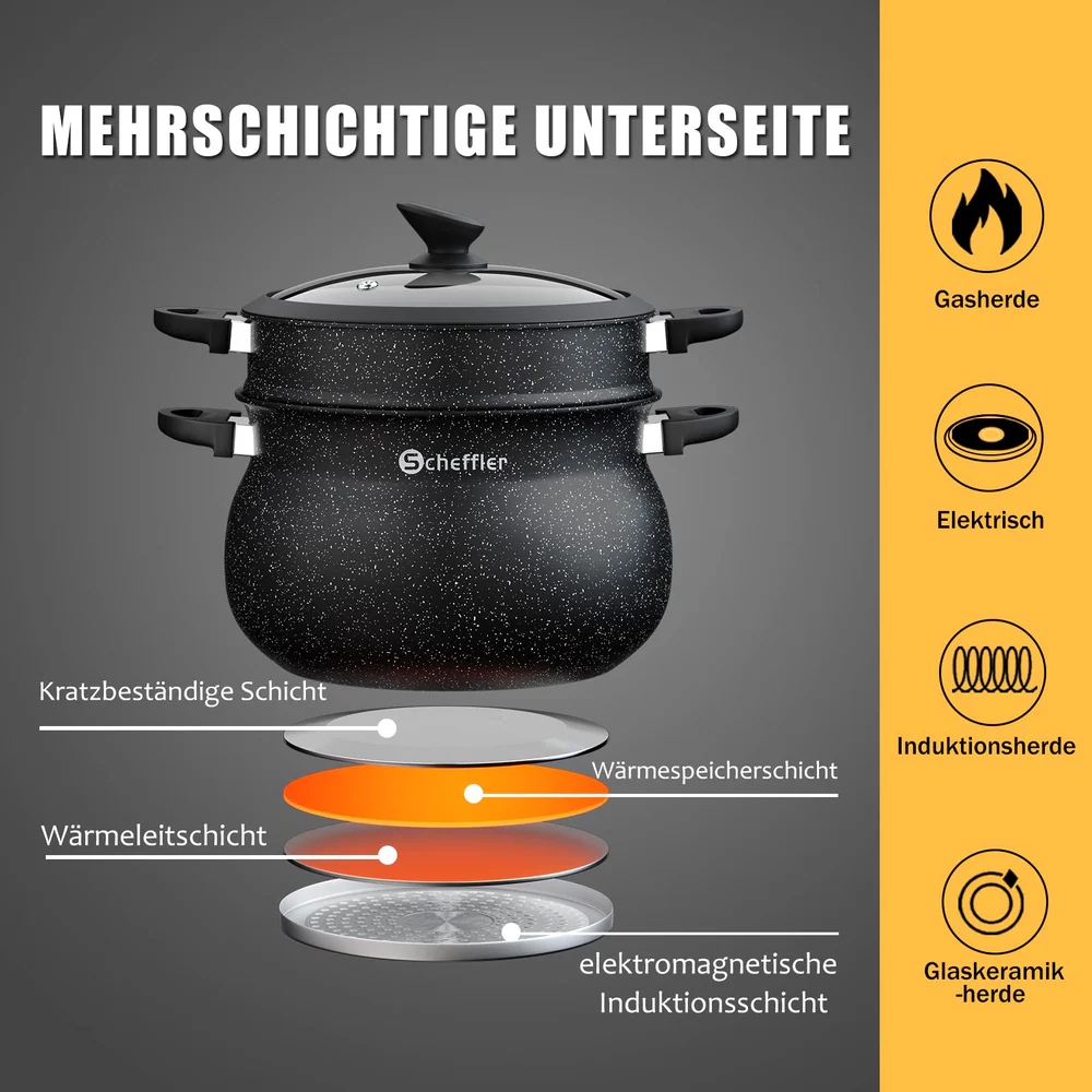 Kochtopf 20/24/26 cm Suppentopf Induktion Einmachtopf mit Deckel Dampfentsafter - Image 2
