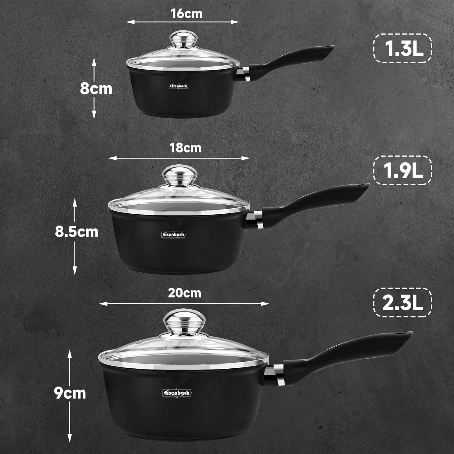 Hochwertiges 3-teiliges Induktions-Topfset – Antihaftbeschichtet, mit Glasdeckel & Ausgießer, für alle Herdarten, ideal für Milch, Soßen & Desserts - Image 3