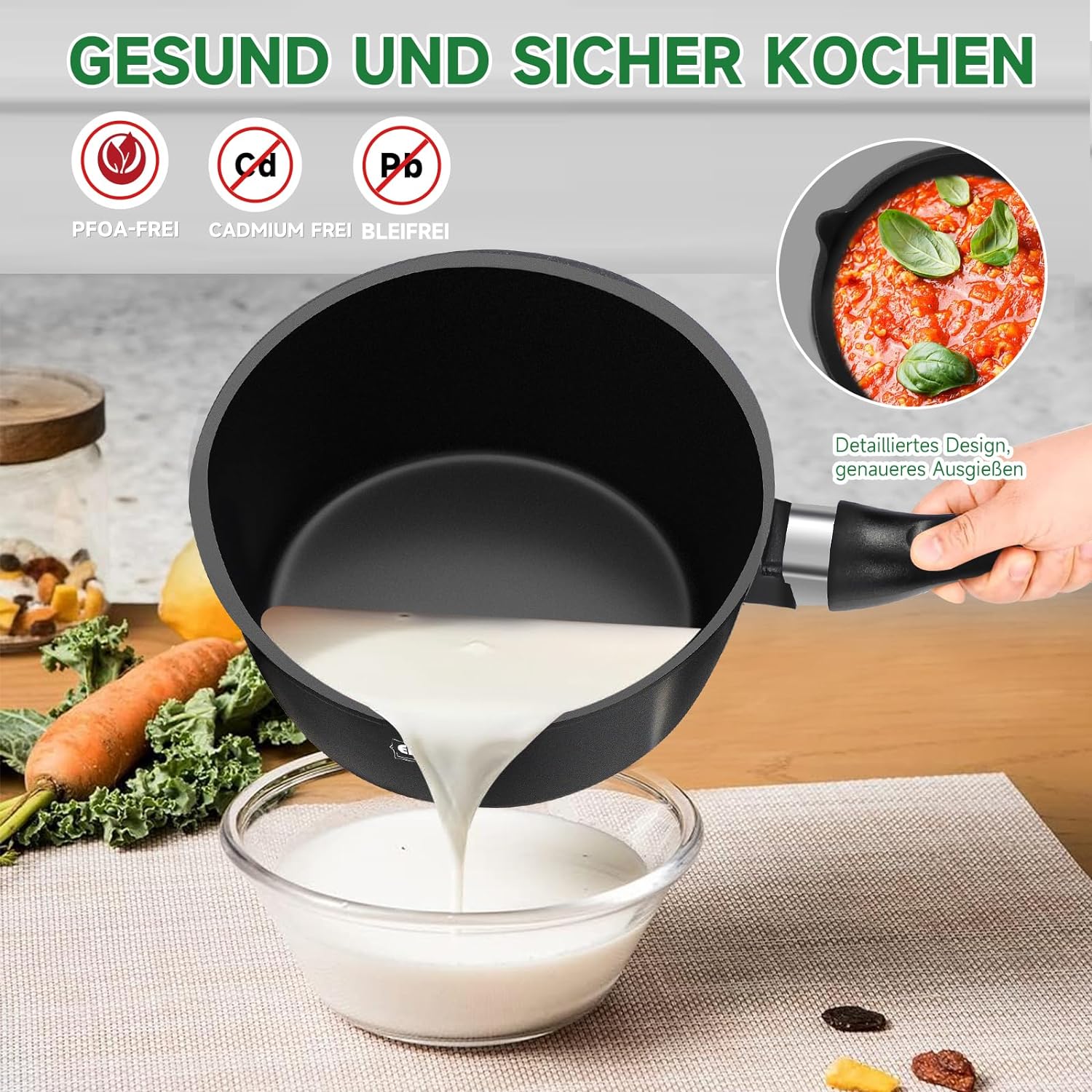 Hochwertiges 3-teiliges Induktions-Topfset – Antihaftbeschichtet, mit Glasdeckel & Ausgießer, für alle Herdarten, ideal für Milch, Soßen & Desserts - Image 4
