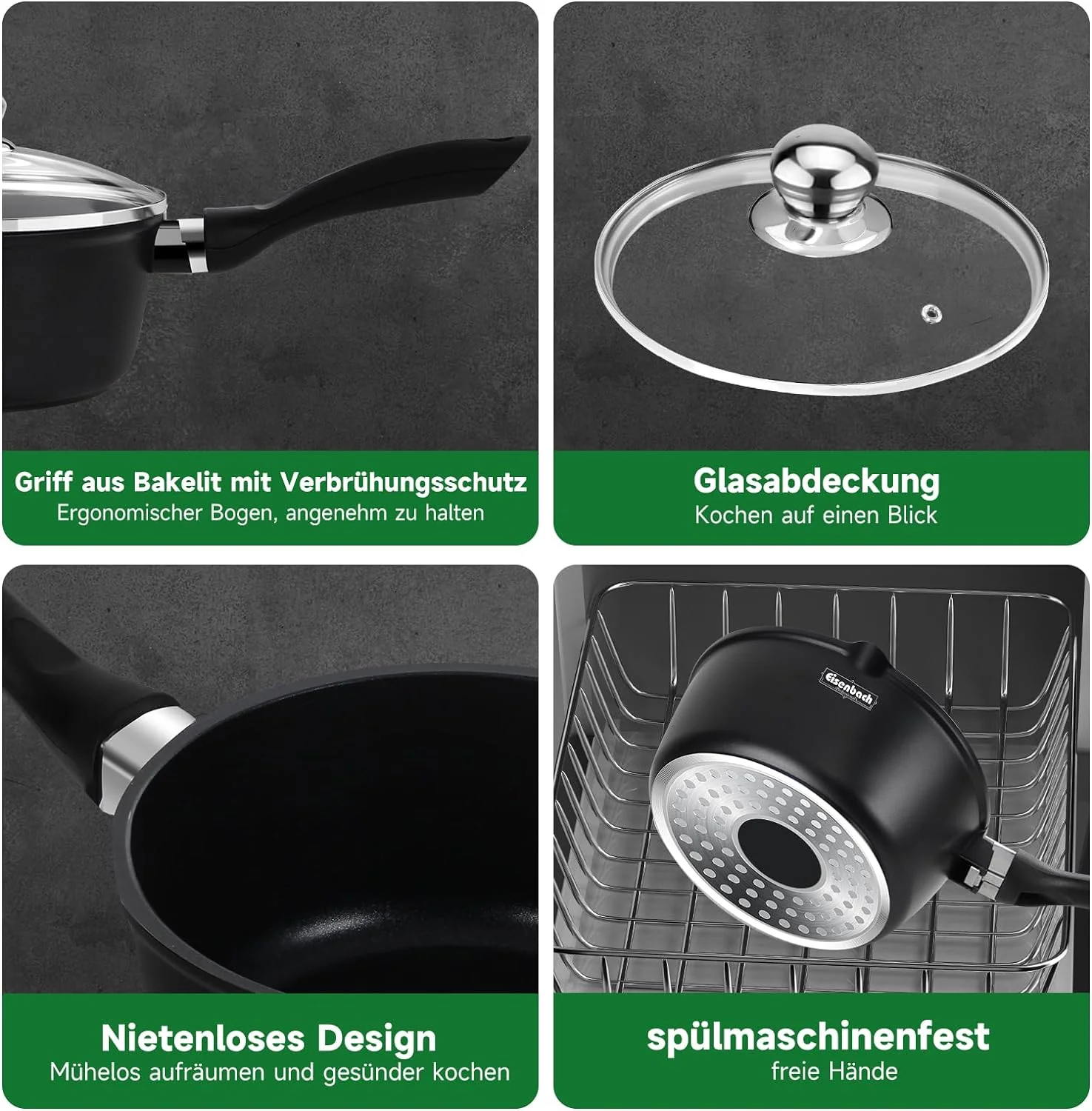 Hochwertiges 3-teiliges Induktions-Topfset – Antihaftbeschichtet, mit Glasdeckel & Ausgießer, für alle Herdarten, ideal für Milch, Soßen & Desserts - Image 8