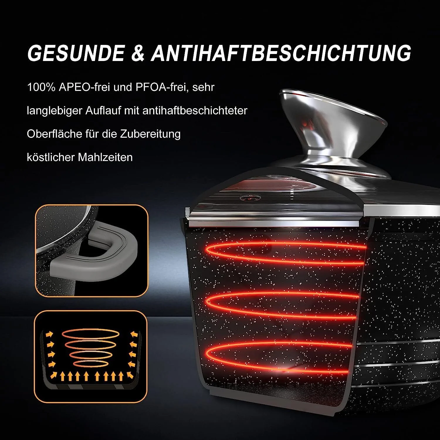 Kochtopf Induktions Töpfe mit Deckel, Antihaftbeschichtung, für alle Herdarten - Image 5