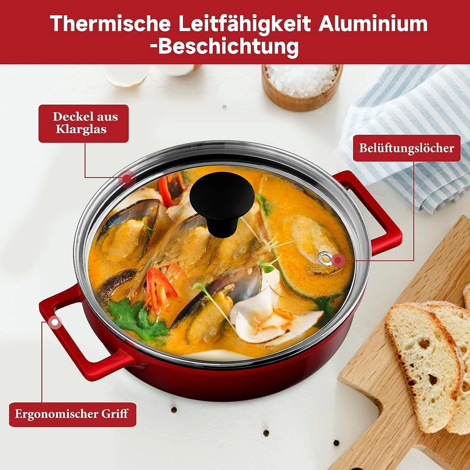 Kochtopf Klein 16 cm Topf Induktion mit Glasdeckel, 800ML Antihaftbeschichteter - Image 4
