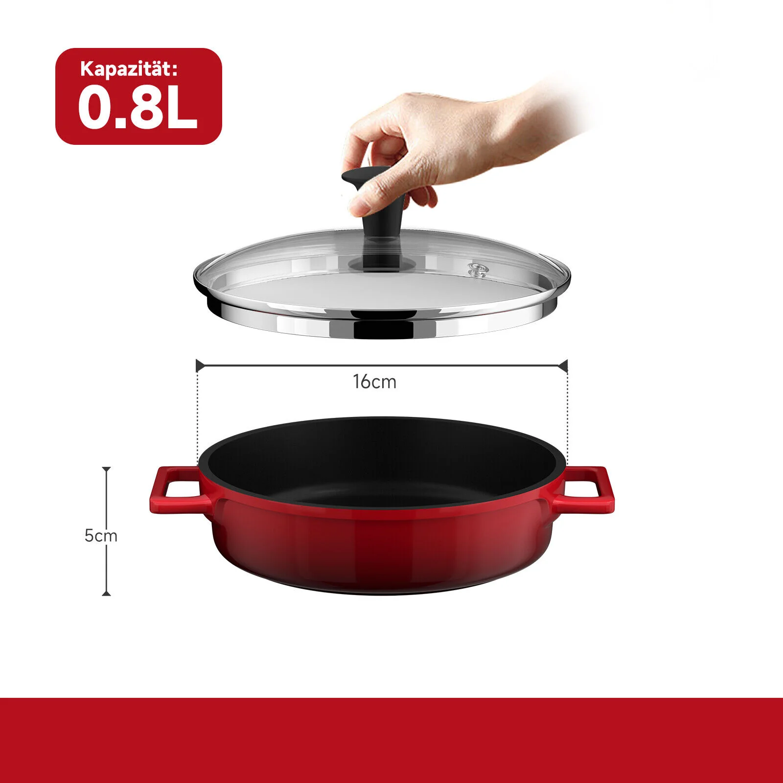 Kochtopf Klein 16 cm Topf Induktion mit Glasdeckel, 800ML Antihaftbeschichteter - Image 7