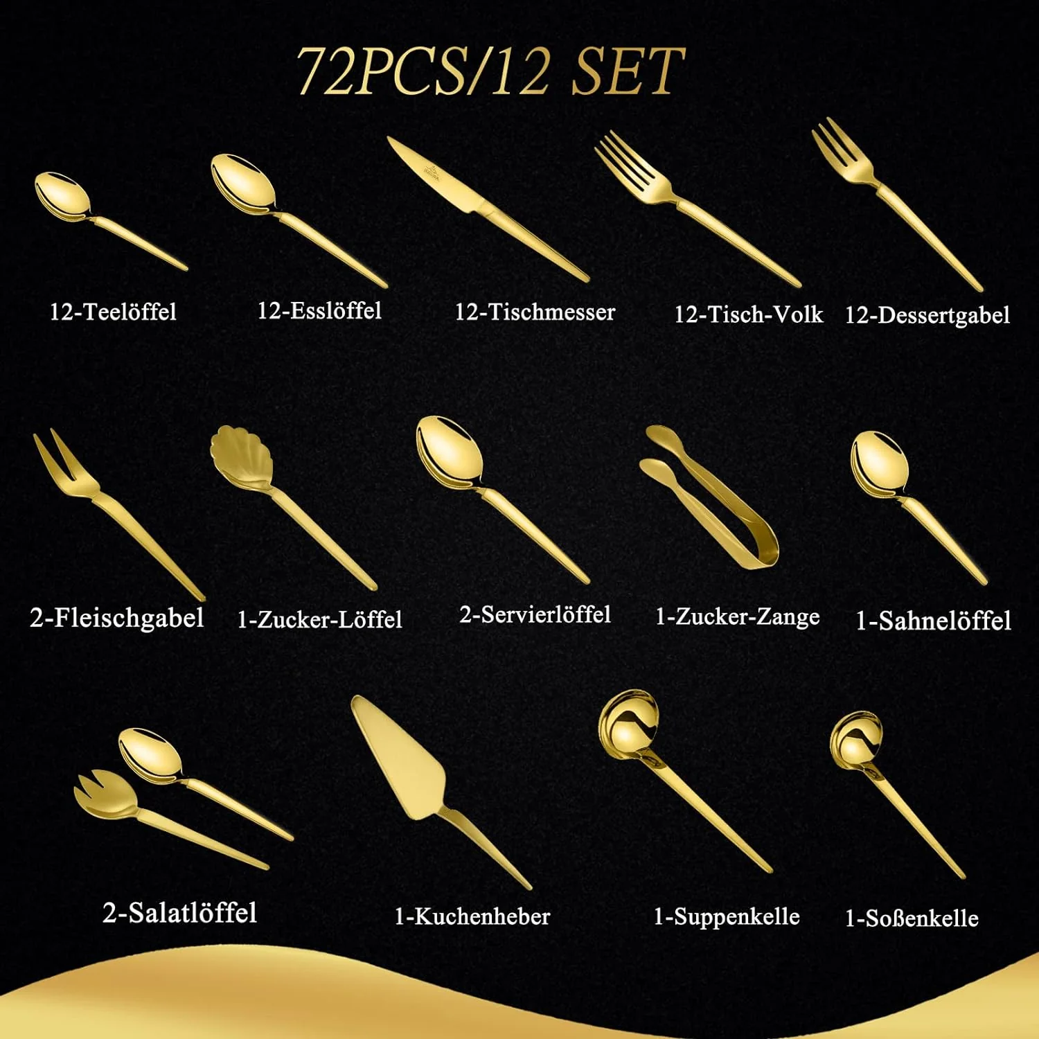 72-teiliges Besteckset aus glänzendem 18/10-Edelstahl für 12 Personen. Spülmaschinenfest & langlebig. Perfekt für jede Gelegenheit - Image 10