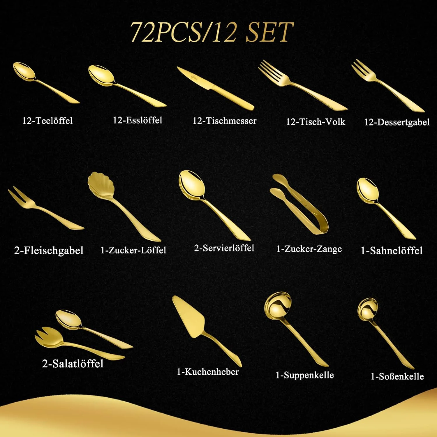 72-teiliges Besteckset aus glänzendem 18/10-Edelstahl für 12 Personen. Spülmaschinenfest & langlebig. Perfekt für jede Gelegenheit - Image 4