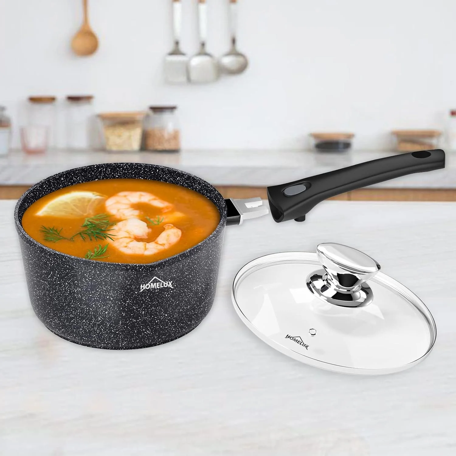HOMELUX Antihaft-Milchtopf Induktion Kleiner Stieltopf mit Ausguss & abnehmbarem Griff Alu-Stielkasserolle beschichtet - Image 10