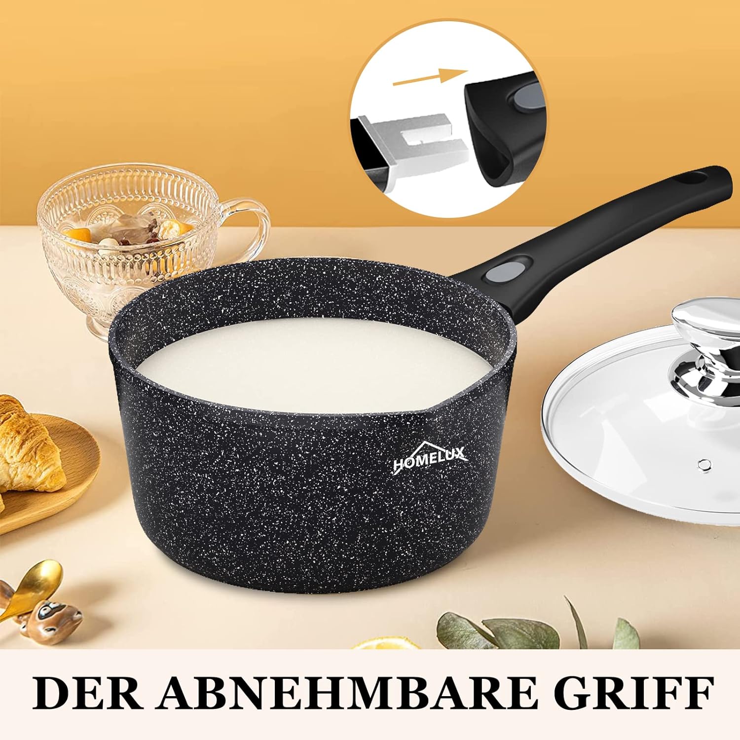 HOMELUX Antihaft-Milchtopf Induktion Kleiner Stieltopf mit Ausguss & abnehmbarem Griff Alu-Stielkasserolle beschichtet - Image 12