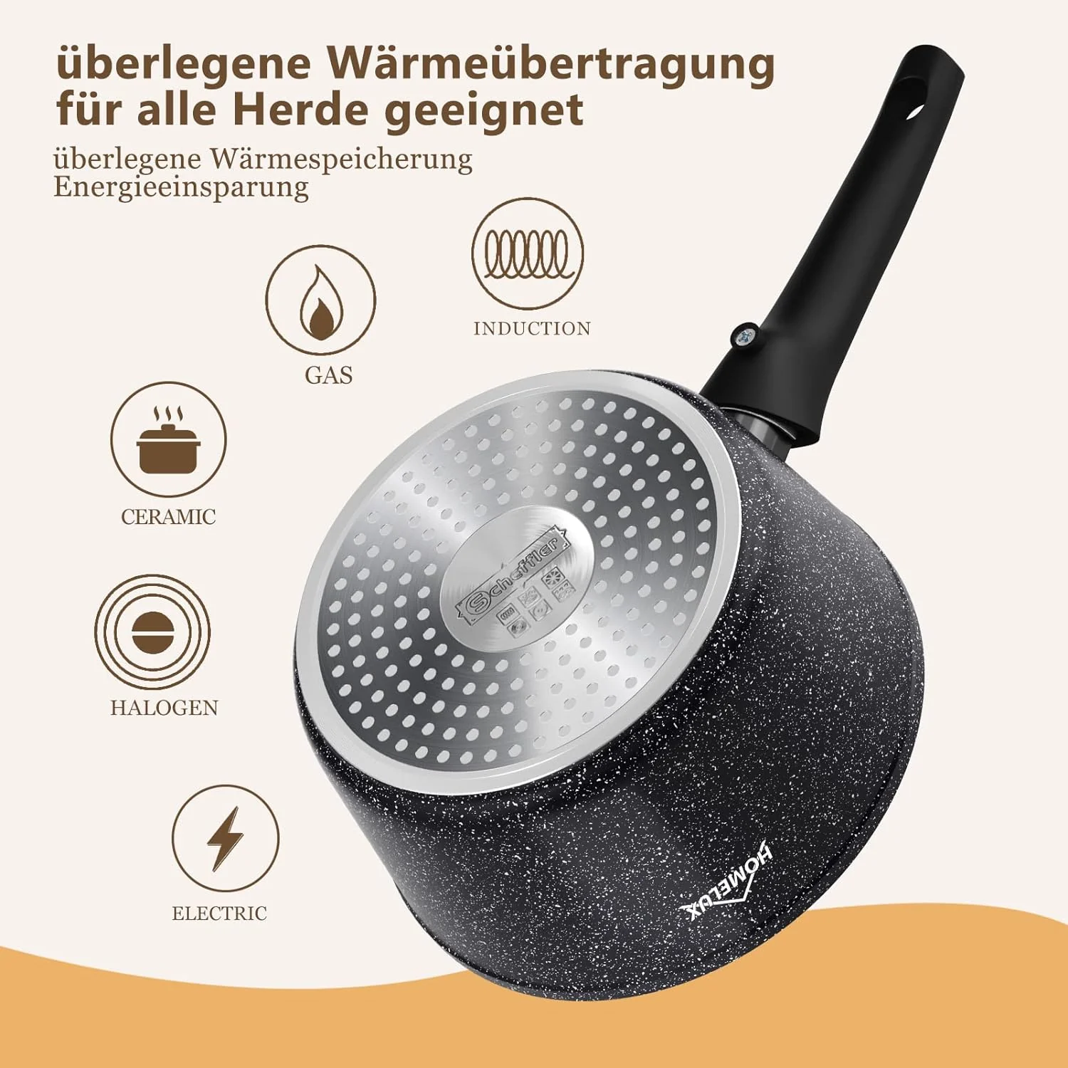 HOMELUX Antihaft-Milchtopf Induktion Kleiner Stieltopf mit Ausguss & abnehmbarem Griff Alu-Stielkasserolle beschichtet - Image 13