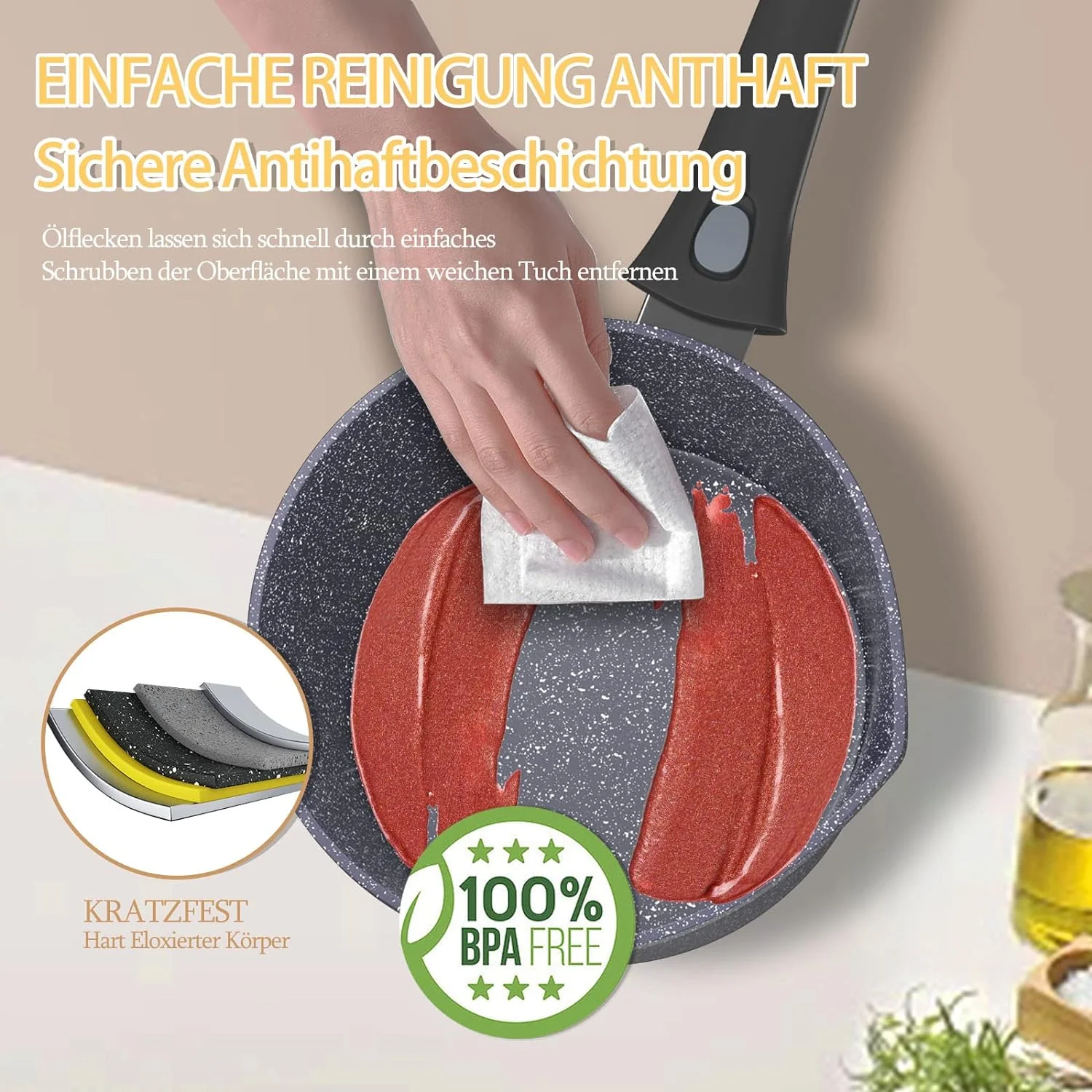 HOMELUX Antihaft-Milchtopf Induktion Kleiner Stieltopf mit Ausguss & abnehmbarem Griff Alu-Stielkasserolle beschichtet - Image 4