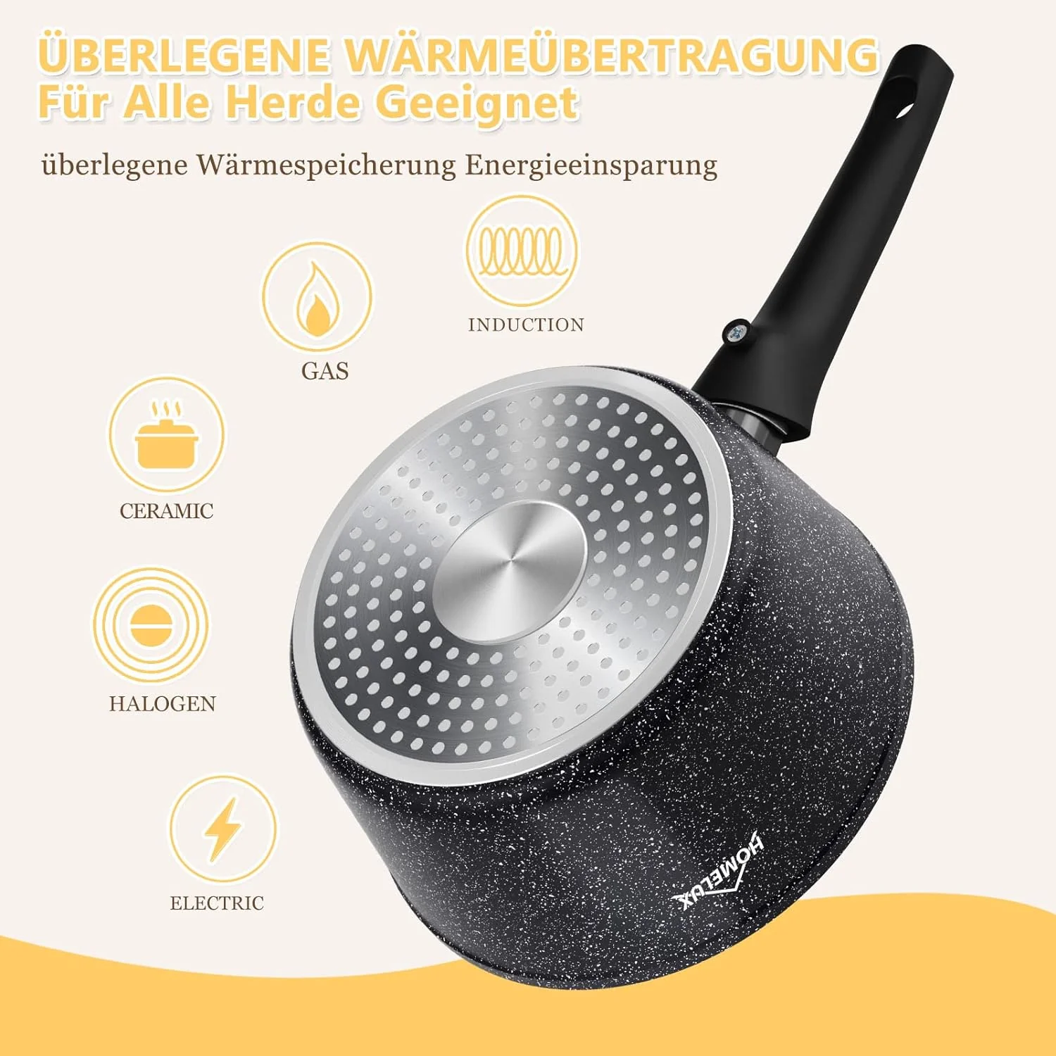 HOMELUX Antihaft-Milchtopf Induktion Kleiner Stieltopf mit Ausguss & abnehmbarem Griff Alu-Stielkasserolle beschichtet - Image 5