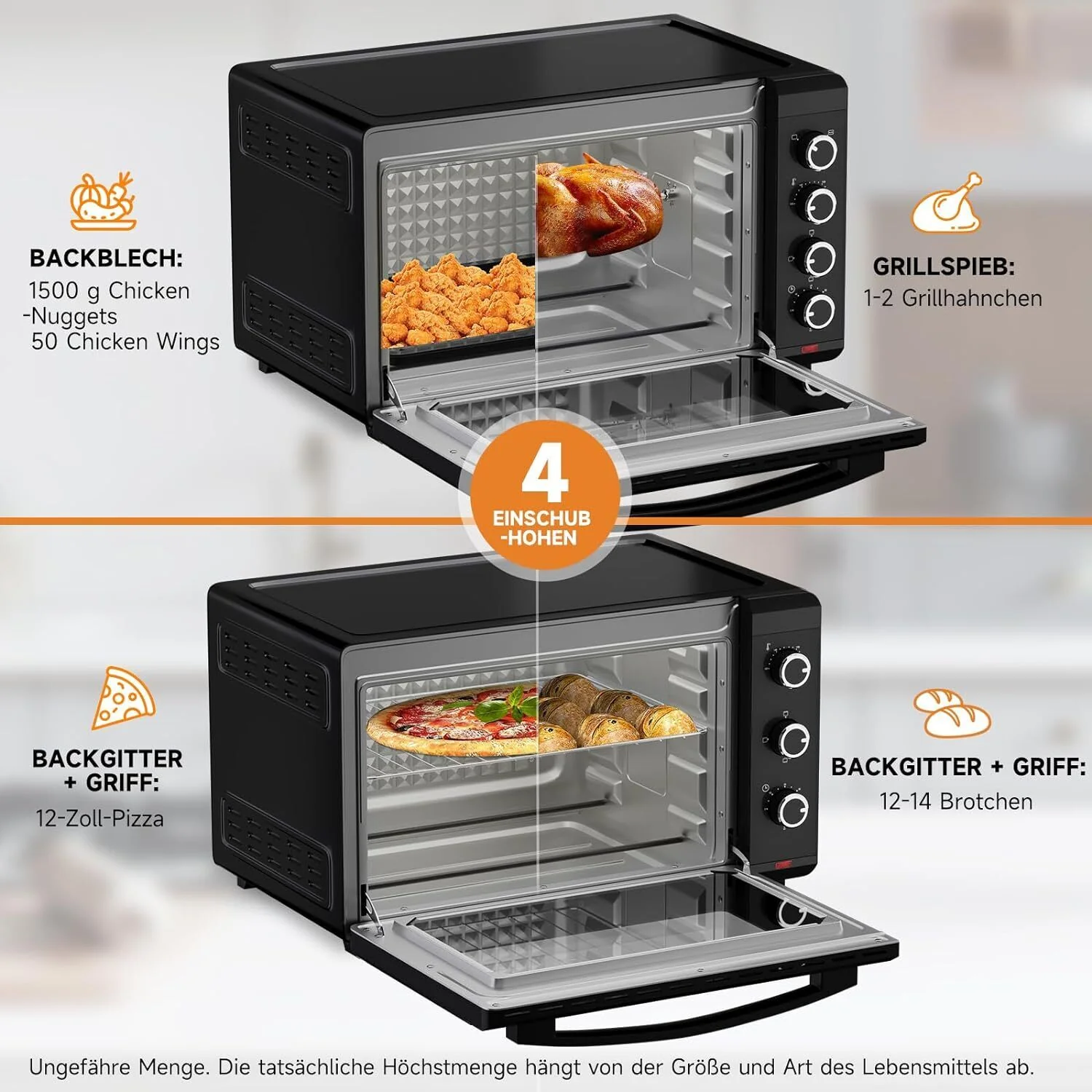 Minibackofen 60L mit Drehspieß Timer Mini Backofen Pizza-Ofen 2000W Mini Ofen - Image 5