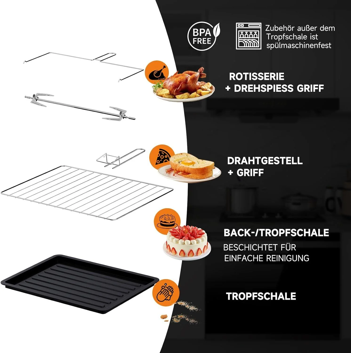 Minibackofen 60L mit Drehspieß Timer Mini Backofen Pizza-Ofen 2000W Mini Ofen - Image 6