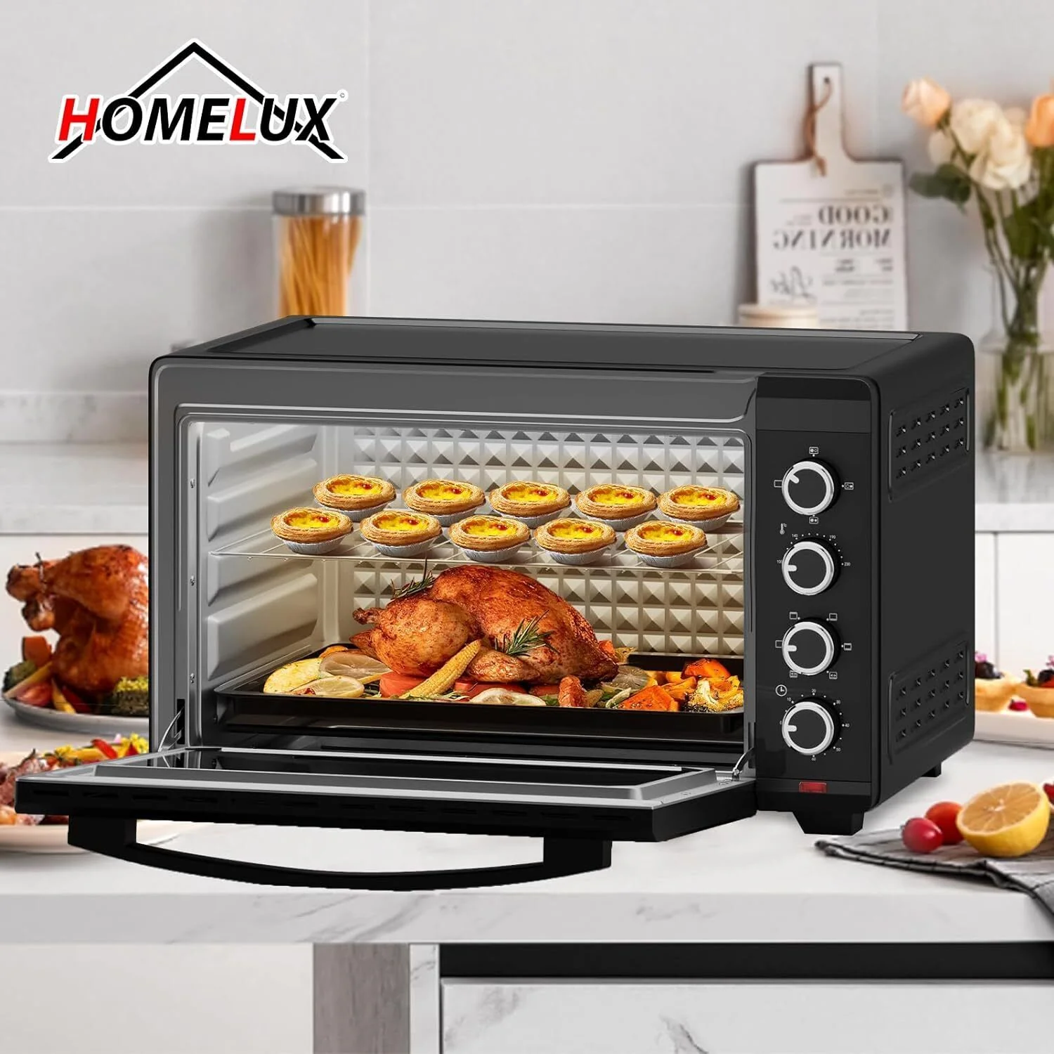 Minibackofen 60L mit Drehspieß Timer Mini Backofen Pizza-Ofen 2000W Mini Ofen - Image 7