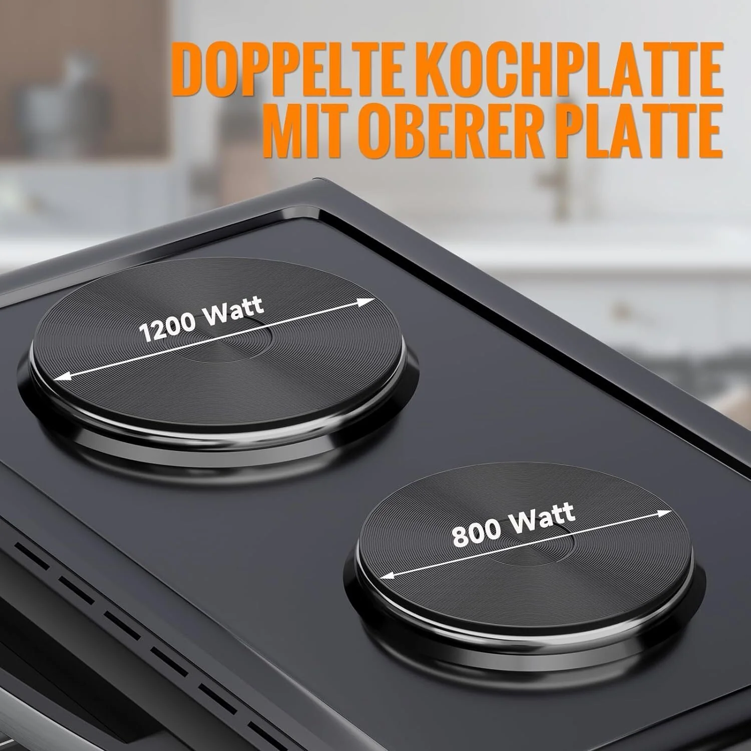 48L Minibackofen mit Kochplatten, Drehspieß, Umluft, 3600W, Pizzaofen, Grill und Ofenfunktion - Image 4