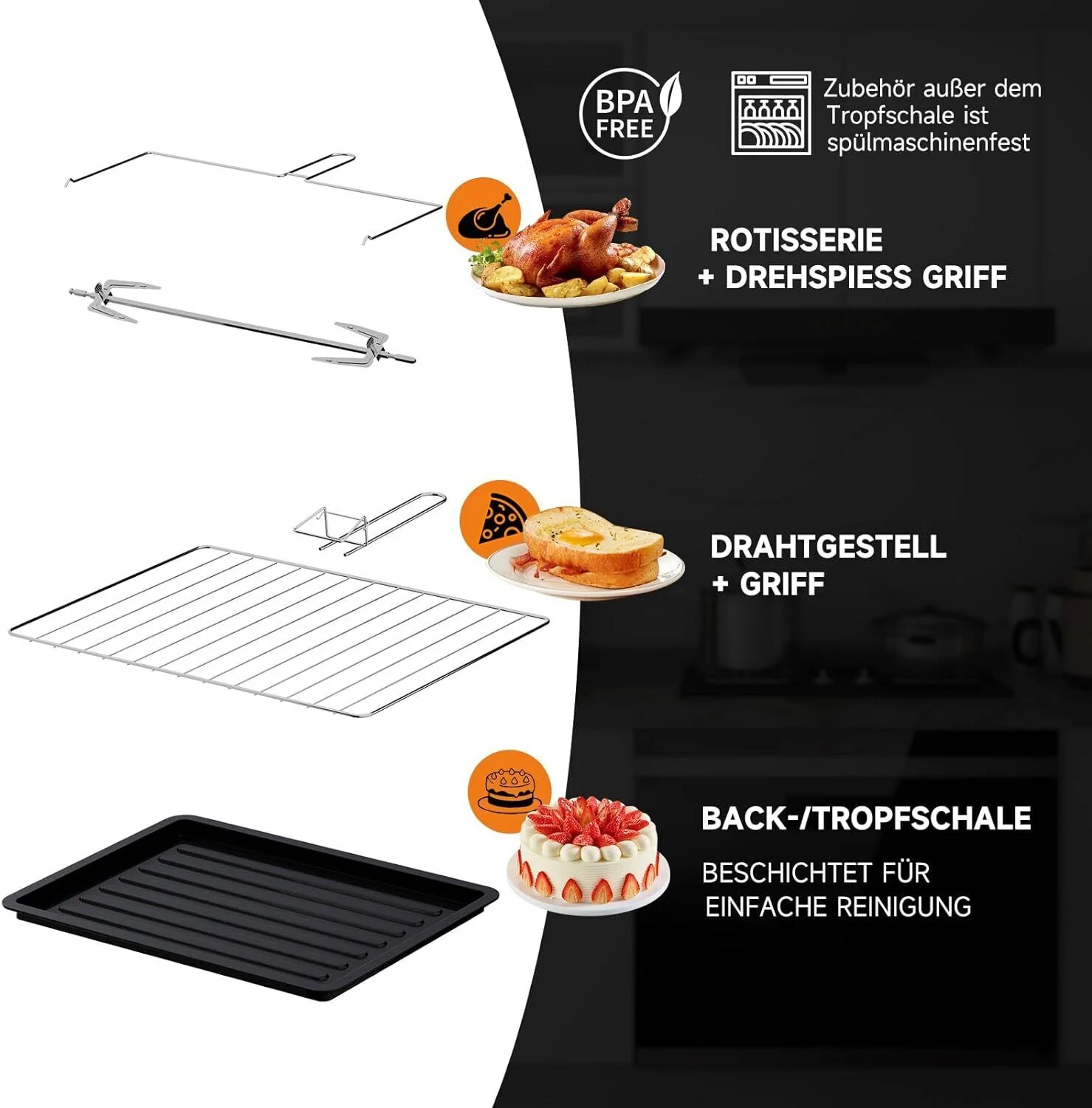 48L Minibackofen mit Kochplatten, Drehspieß, Umluft, 3600W, Pizzaofen, Grill und Ofenfunktion - Image 7