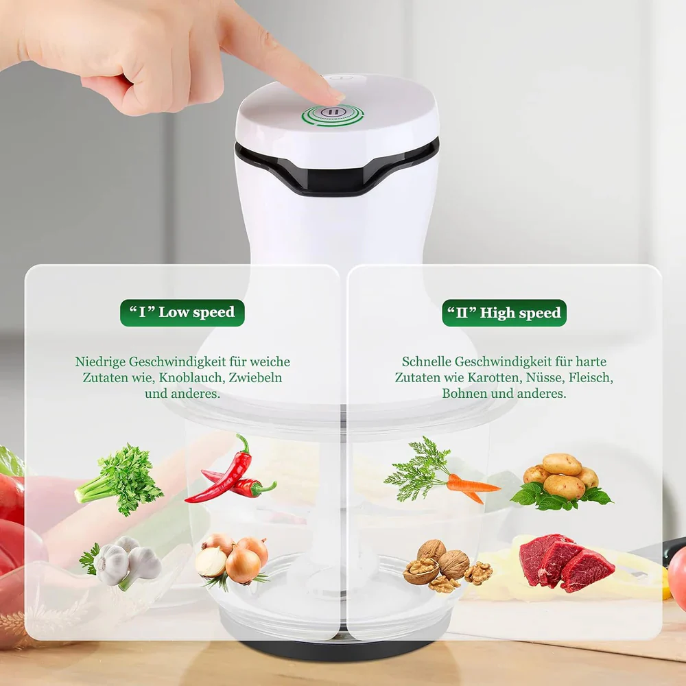 Scheffler Electric Multi Chopper Kitchen Electric with 1.5 L Glass Container, 300 W, 4 Stainless Steel Mes, 2 Speeds, Universal Chopper Food Chopper - Image 3
