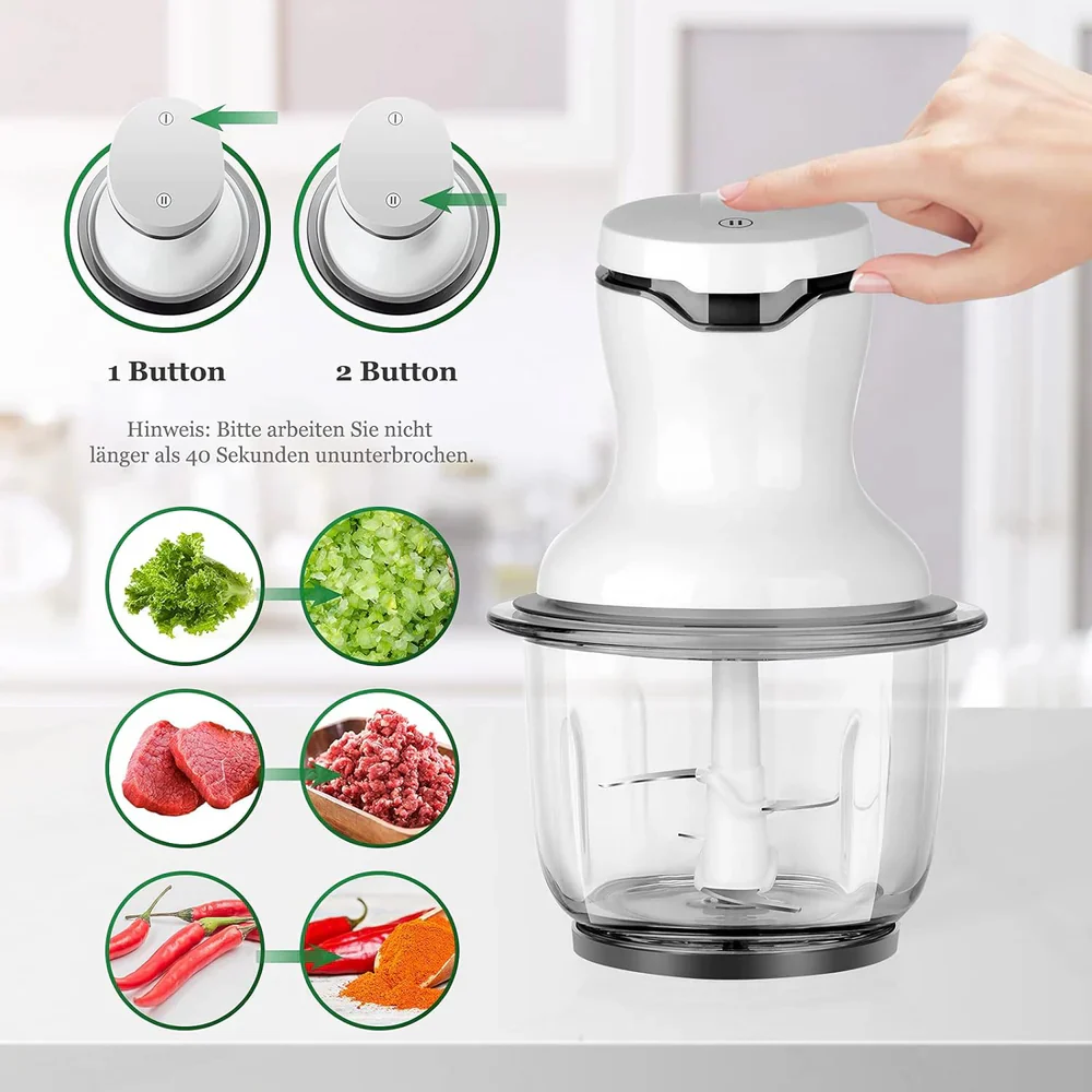 Scheffler Electric Multi Chopper Kitchen Electric with 1.5 L Glass Container, 300 W, 4 Stainless Steel Mes, 2 Speeds, Universal Chopper Food Chopper - Image 4