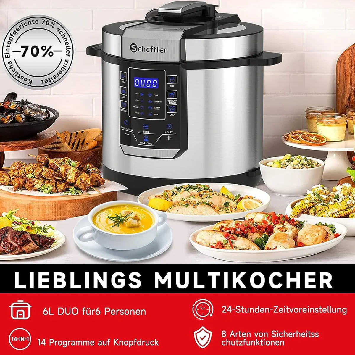 Multikocher 6L 1000W Edelstahl Reiskocher Schnellkochtopf Dampfgarer Reis - Image 6