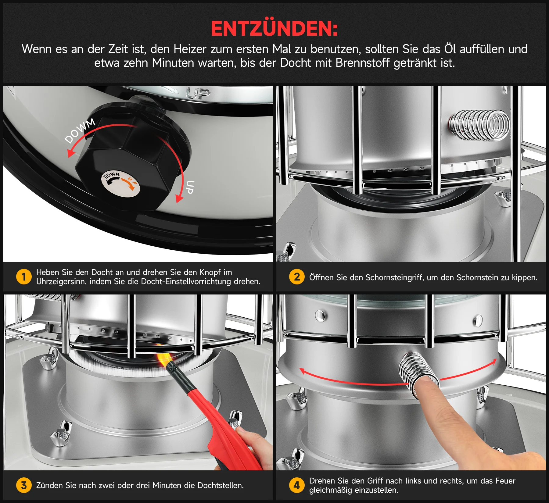 Homelux 6L Petroleumofen, 9.000 BTU/h, ohne Strom, mobil, 20㎡ Heizbereich, mit Kleidersack, gehärtetem Glas-Schornstein - Image 4
