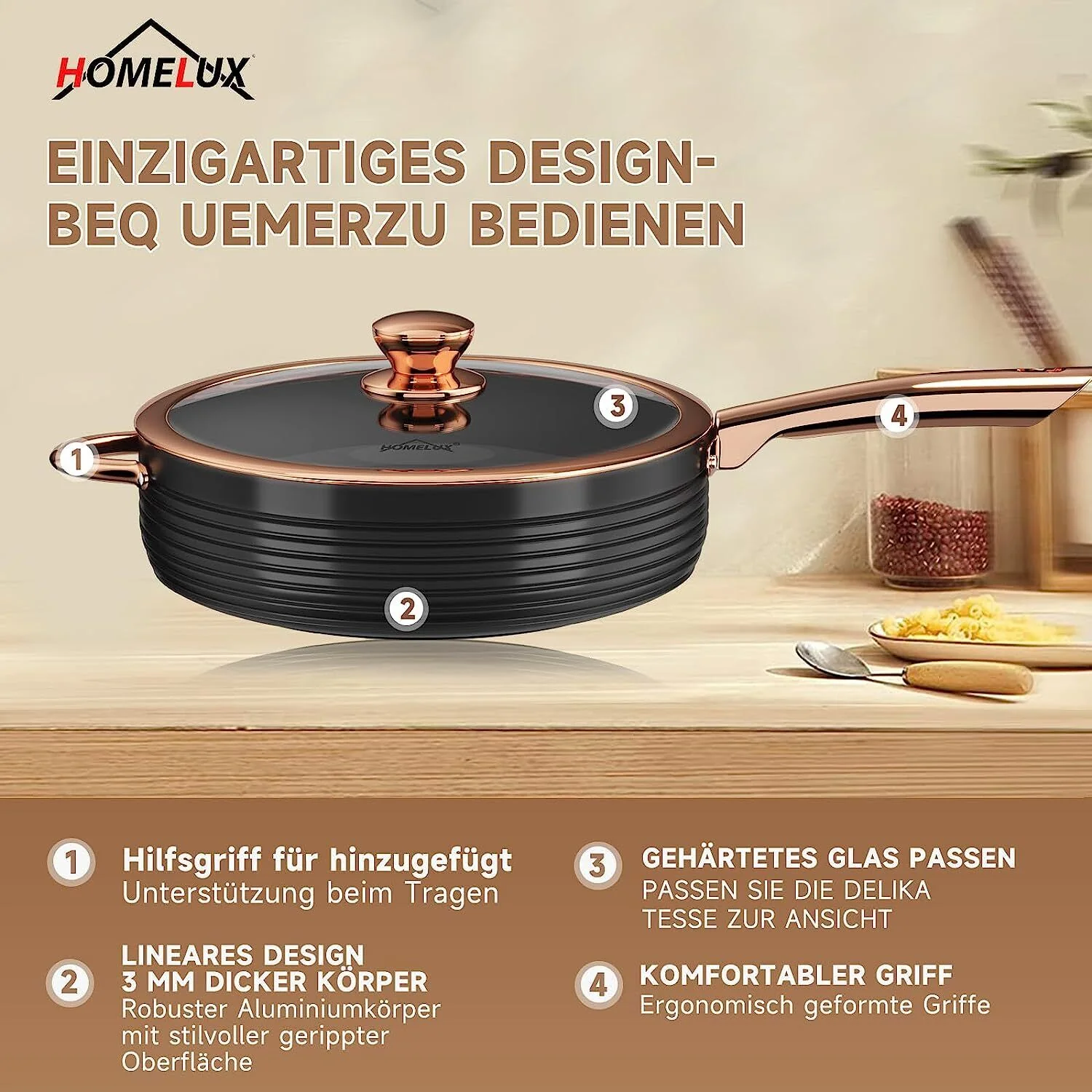 Pfanne induktion Bratpfanne 24 cm /28cm,Keramik-beschichtete Pfanne,mit Deckel - Image 6