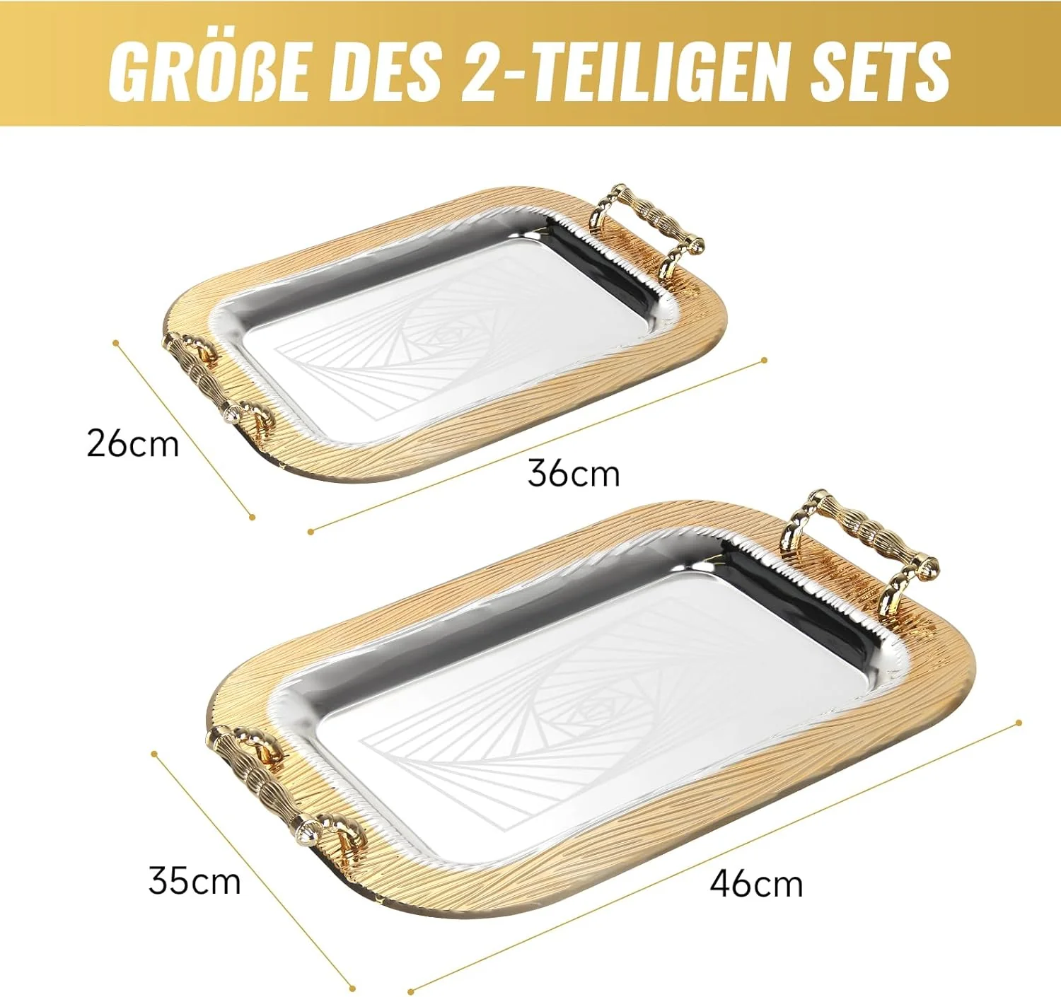 HOMELUX Serviertablett-Set 2 dekorative Tabletts mit Griffen 2 Stück Tabletts ideal für Küche Wohnzimmer Bad oder Bankette - Image 7