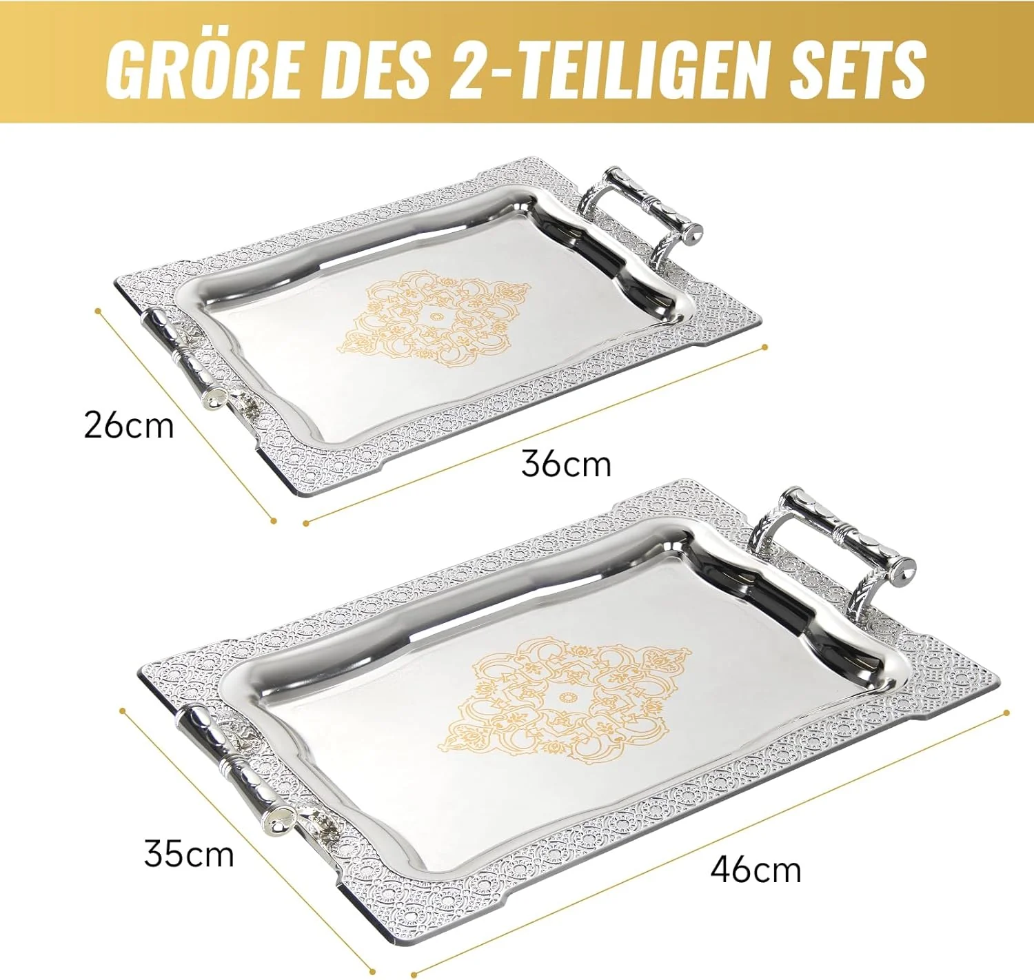 HOMELUX Serviertablett-Set 2 dekorative Tabletts mit Griffen 2 Stück Tabletts ideal für Küche Wohnzimmer Bad oder Bankette - Image 9