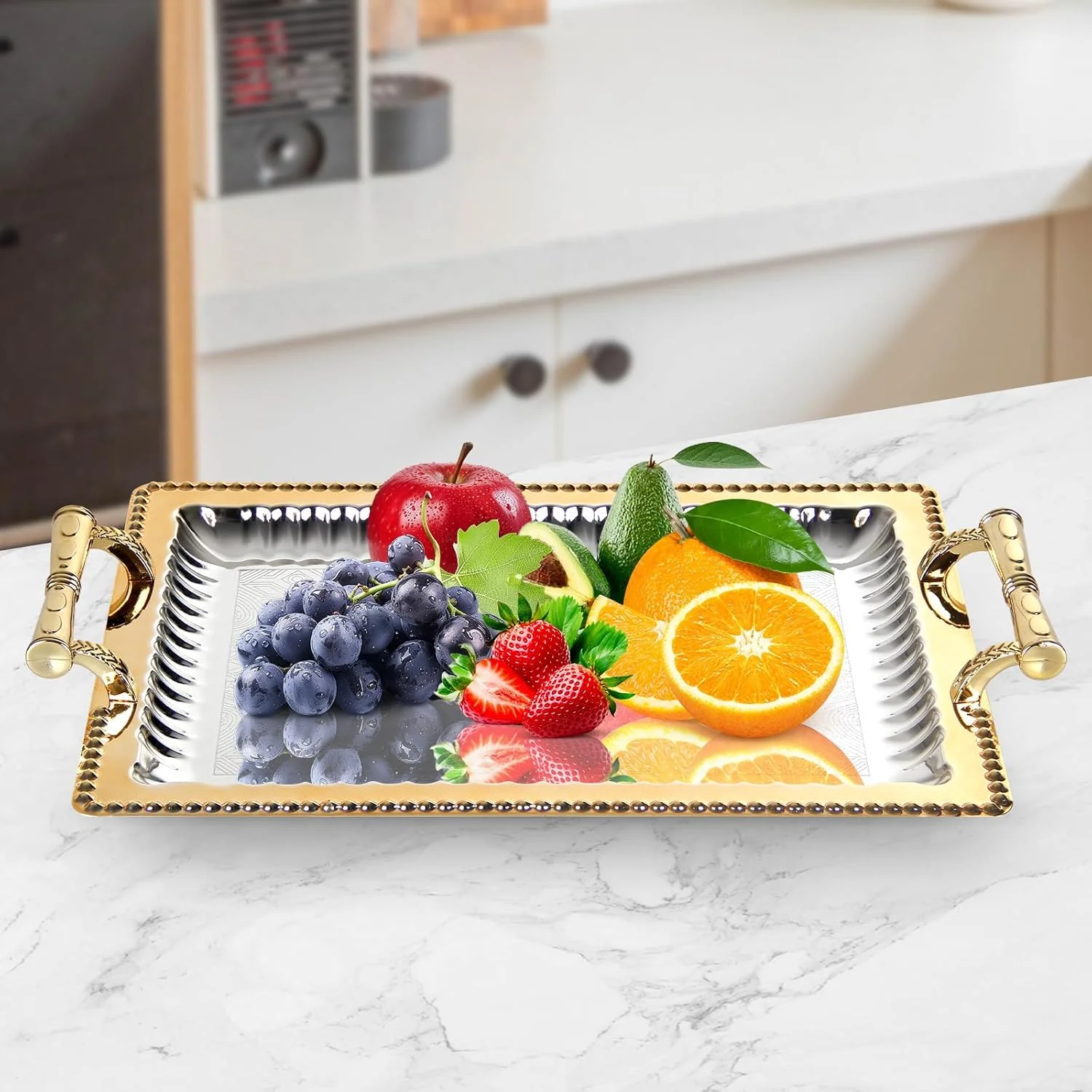 HOMELUX Serviertablett-Set 2 dekorative Tabletts mit Griffen 2 Stück Tabletts ideal für Küche Wohnzimmer Bad oder Bankette - Image 11