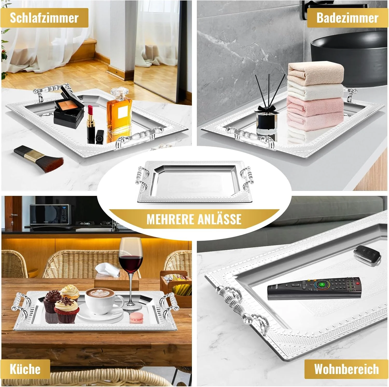 HOMELUX Serviertablett-Set 2 dekorative Tabletts mit Griffen 2 Stück Tabletts ideal für Küche Wohnzimmer Bad oder Bankette - Image 12