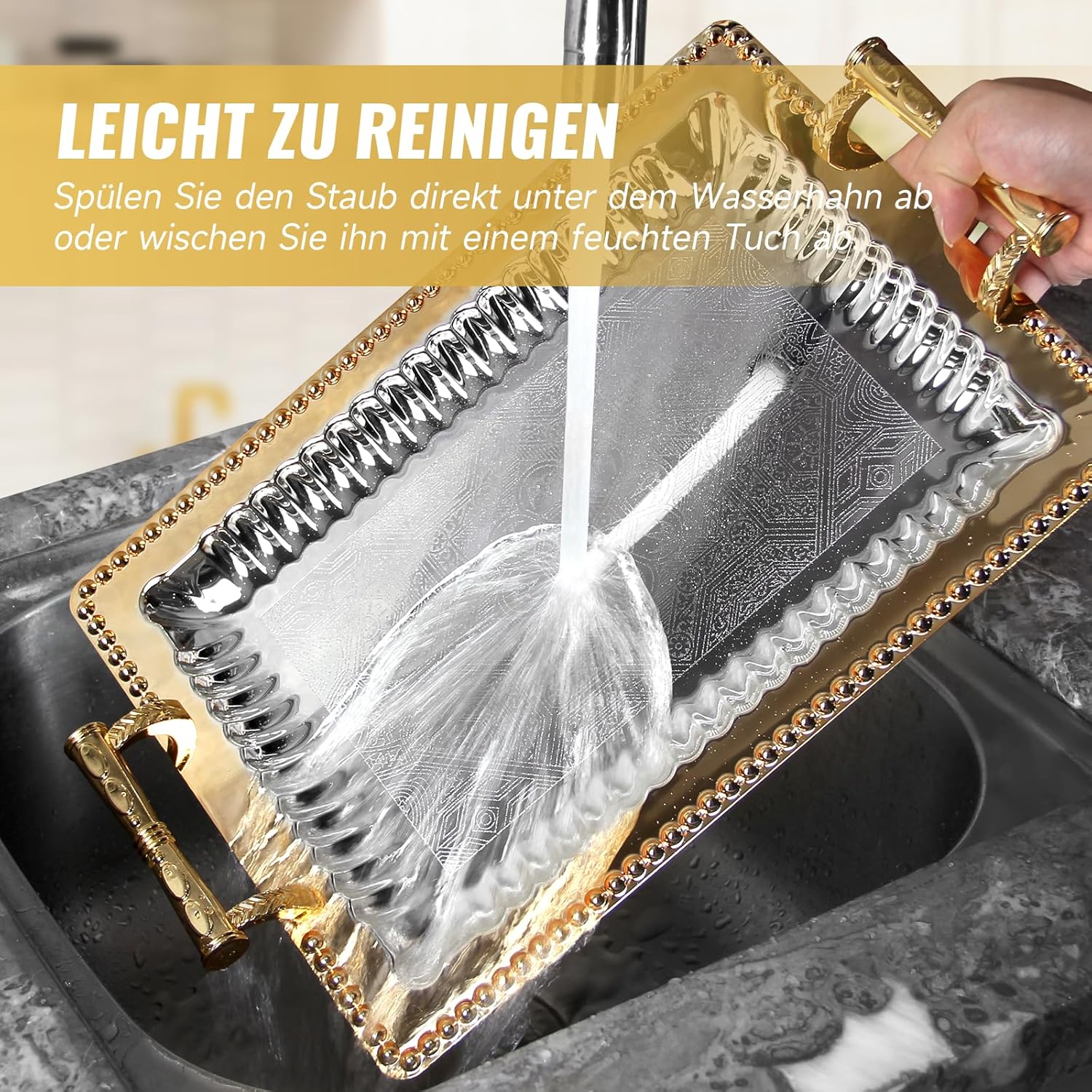 HOMELUX Serviertablett-Set 2 dekorative Tabletts mit Griffen 2 Stück Tabletts ideal für Küche Wohnzimmer Bad oder Bankette - Image 13